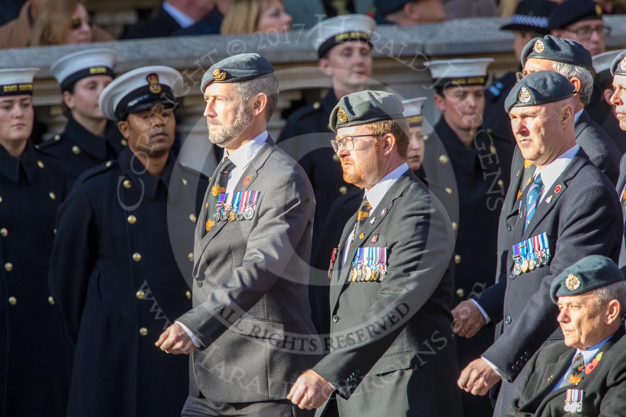 Royal Air Forces Association Armourers Branch (Group C26, 45 members) during the Royal British Legion March Past on Remembrance Sunday at the Cenotaph, Whitehall, Westminster, London, 11 November 2018, 12:18.