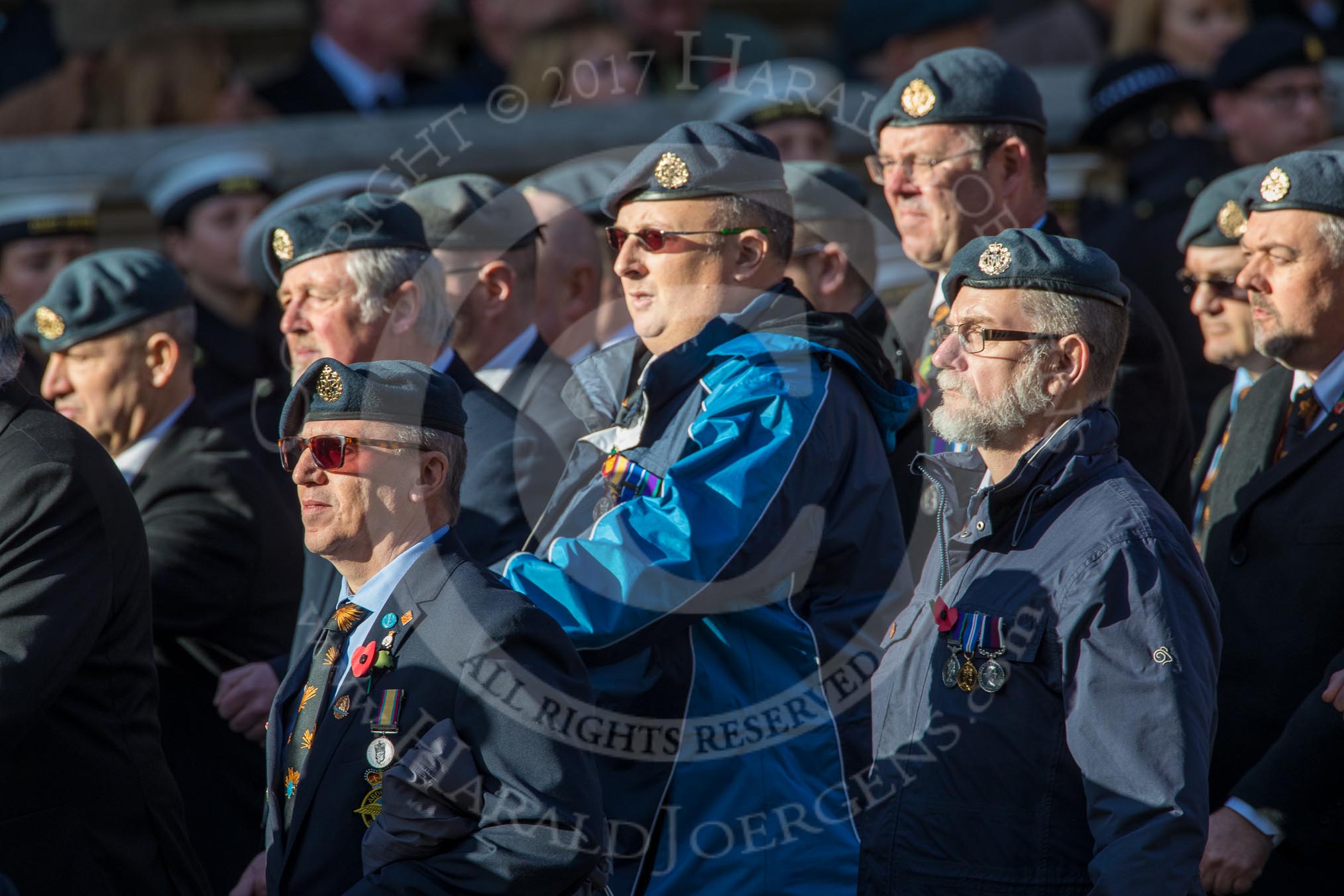 Royal Air Forces Association Armourers Branch (Group C26, 45 members) during the Royal British Legion March Past on Remembrance Sunday at the Cenotaph, Whitehall, Westminster, London, 11 November 2018, 12:18.