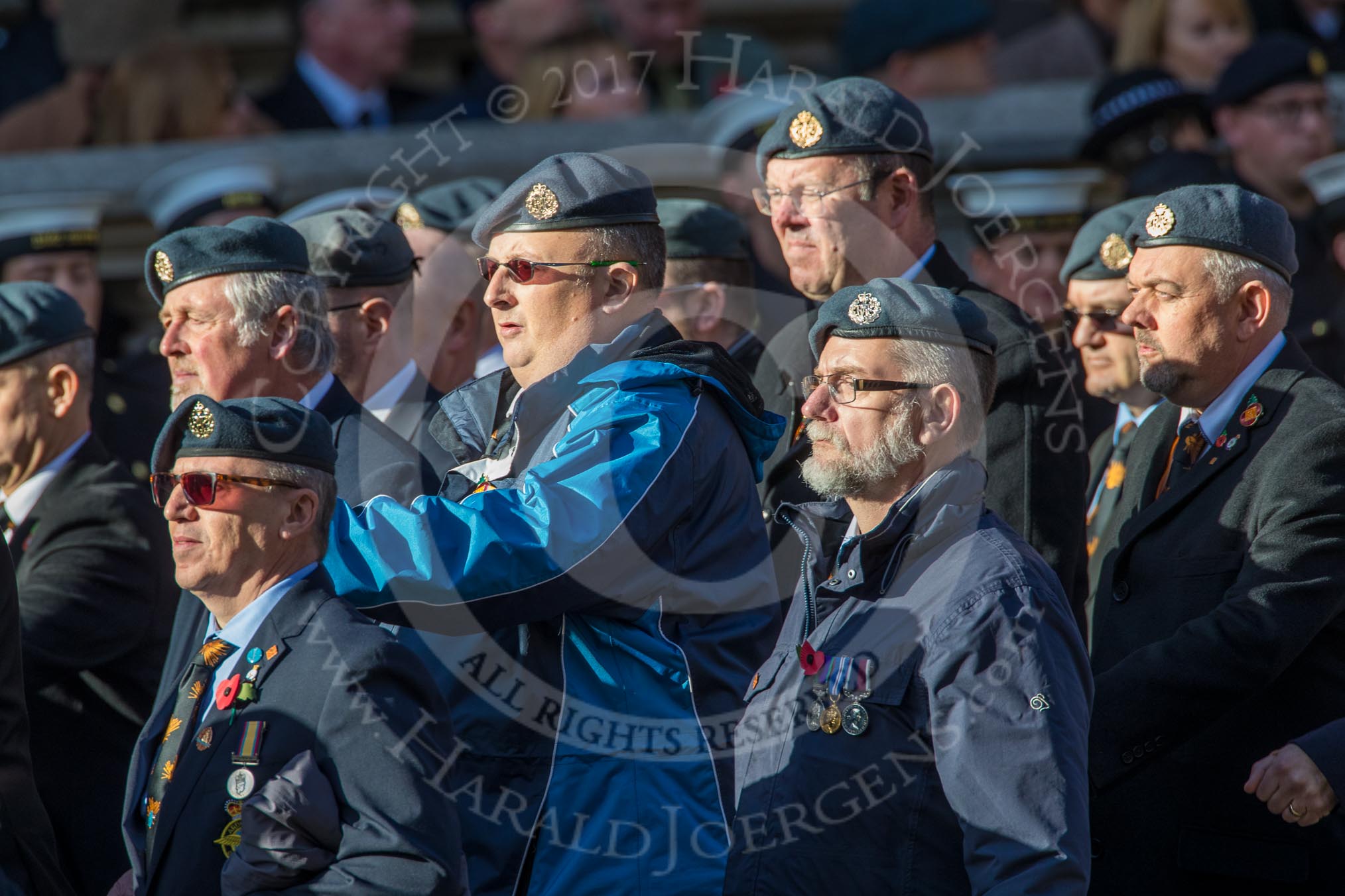 Royal Air Forces Association Armourers Branch (Group C26, 45 members) during the Royal British Legion March Past on Remembrance Sunday at the Cenotaph, Whitehall, Westminster, London, 11 November 2018, 12:18.