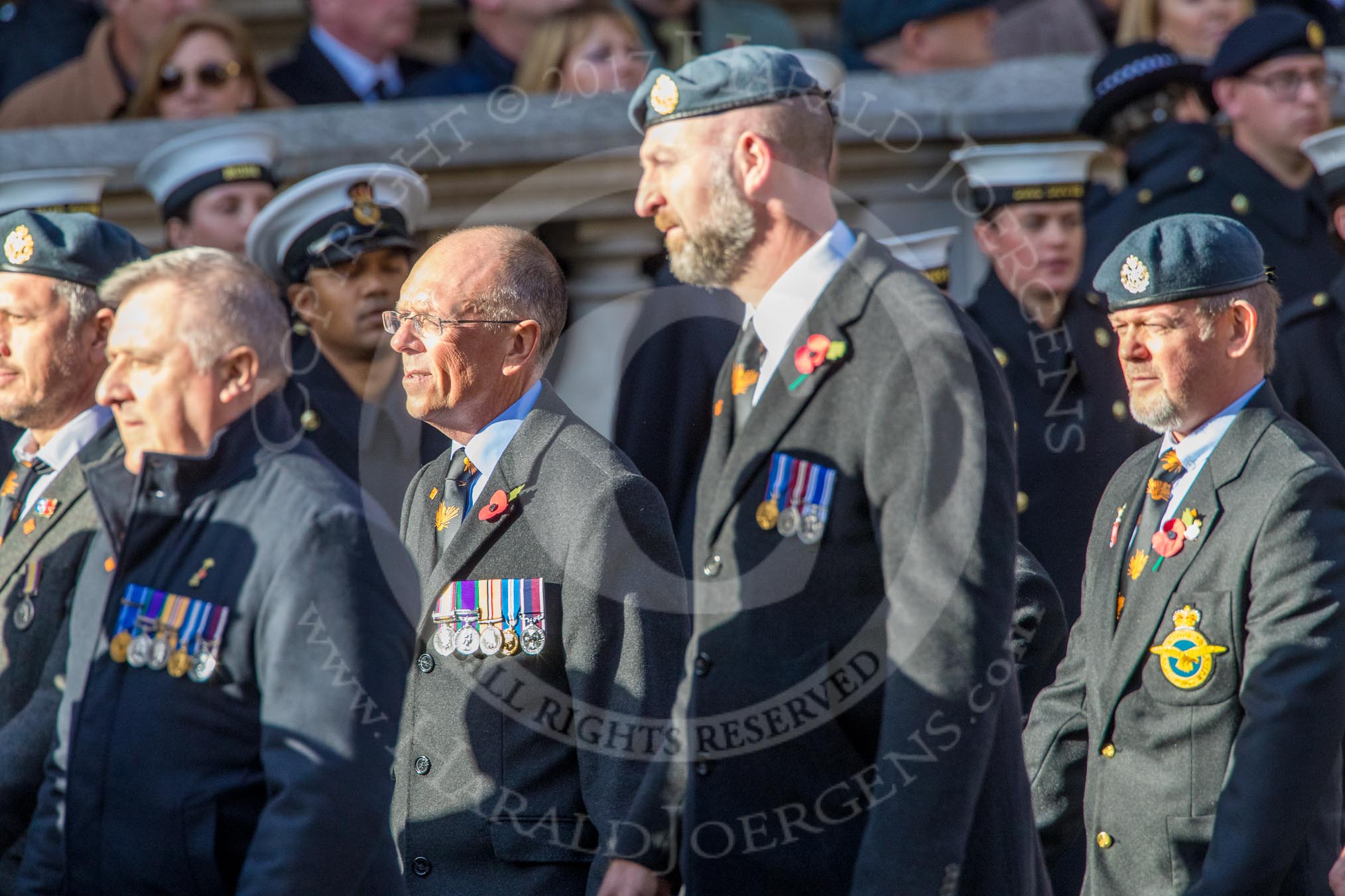 Royal Air Forces Association Armourers Branch (Group C26, 45 members) during the Royal British Legion March Past on Remembrance Sunday at the Cenotaph, Whitehall, Westminster, London, 11 November 2018, 12:18.