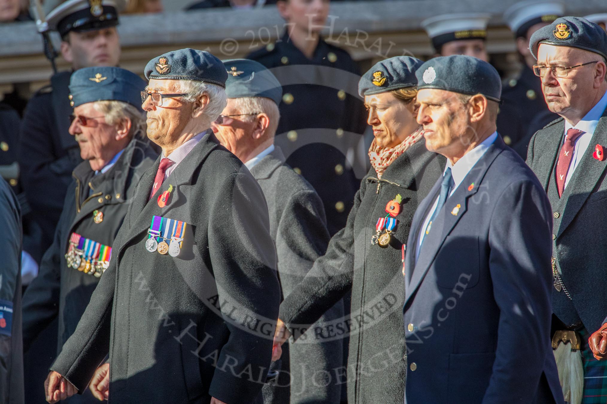 202 Squadron Association (Group C28, 16 members) during the Royal British Legion March Past on Remembrance Sunday at the Cenotaph, Whitehall, Westminster, London, 11 November 2018, 12:19.