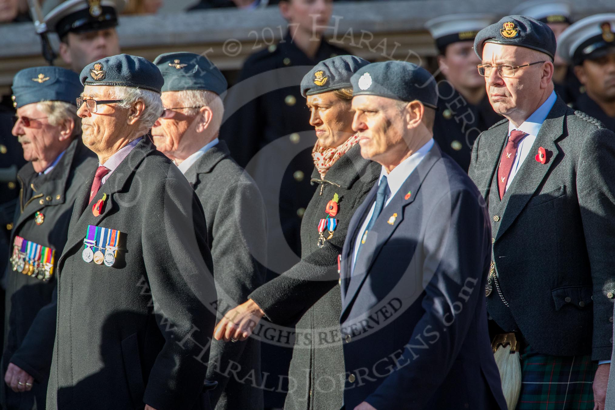 202 Squadron Association (Group C28, 16 members) during the Royal British Legion March Past on Remembrance Sunday at the Cenotaph, Whitehall, Westminster, London, 11 November 2018, 12:19.