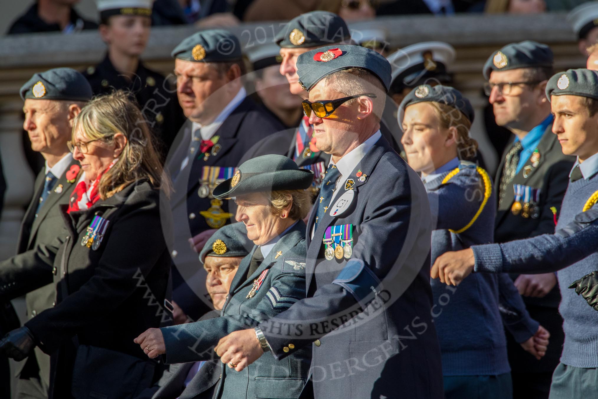 Royal Air Forces Association (Caduceus) branch (Group C31, 22 members) during the Royal British Legion March Past on Remembrance Sunday at the Cenotaph, Whitehall, Westminster, London, 11 November 2018, 12:19.