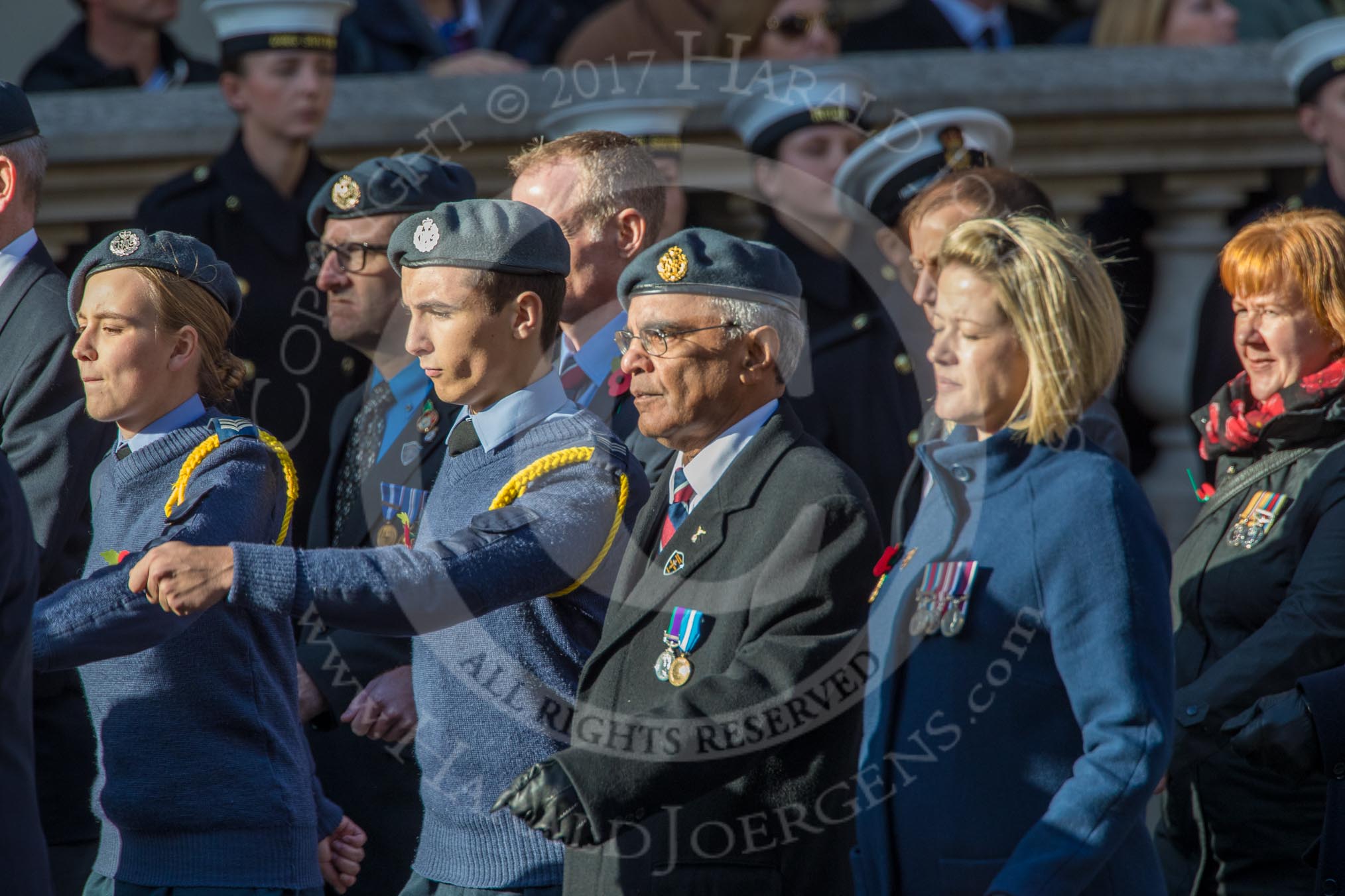 Royal Air Forces Association (Caduceus) branch (Group C31, 22 members) during the Royal British Legion March Past on Remembrance Sunday at the Cenotaph, Whitehall, Westminster, London, 11 November 2018, 12:19.