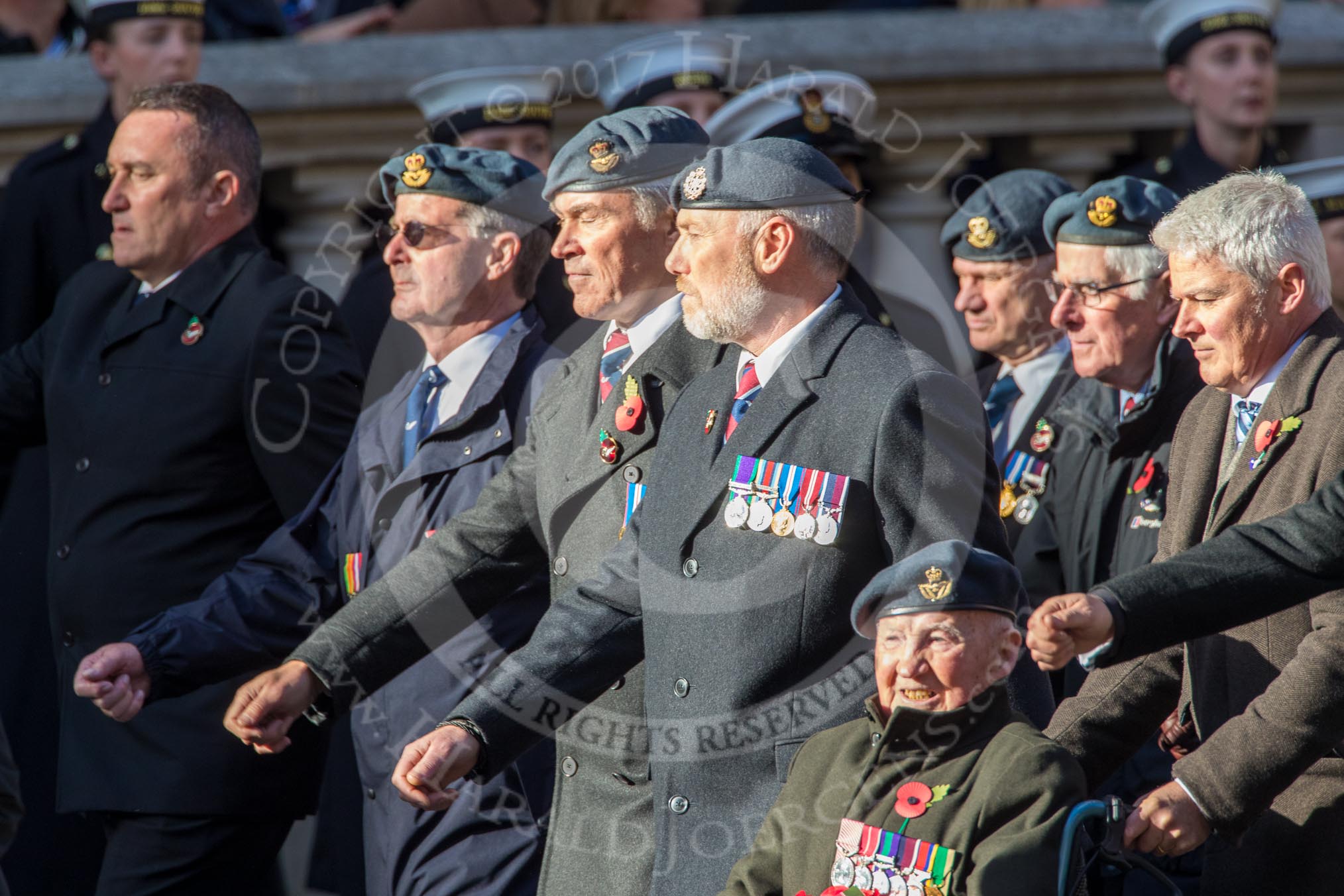 PJI Canopy Club Association (Group C32, 22 members) during the Royal British Legion March Past on Remembrance Sunday at the Cenotaph, Whitehall, Westminster, London, 11 November 2018, 12:19.