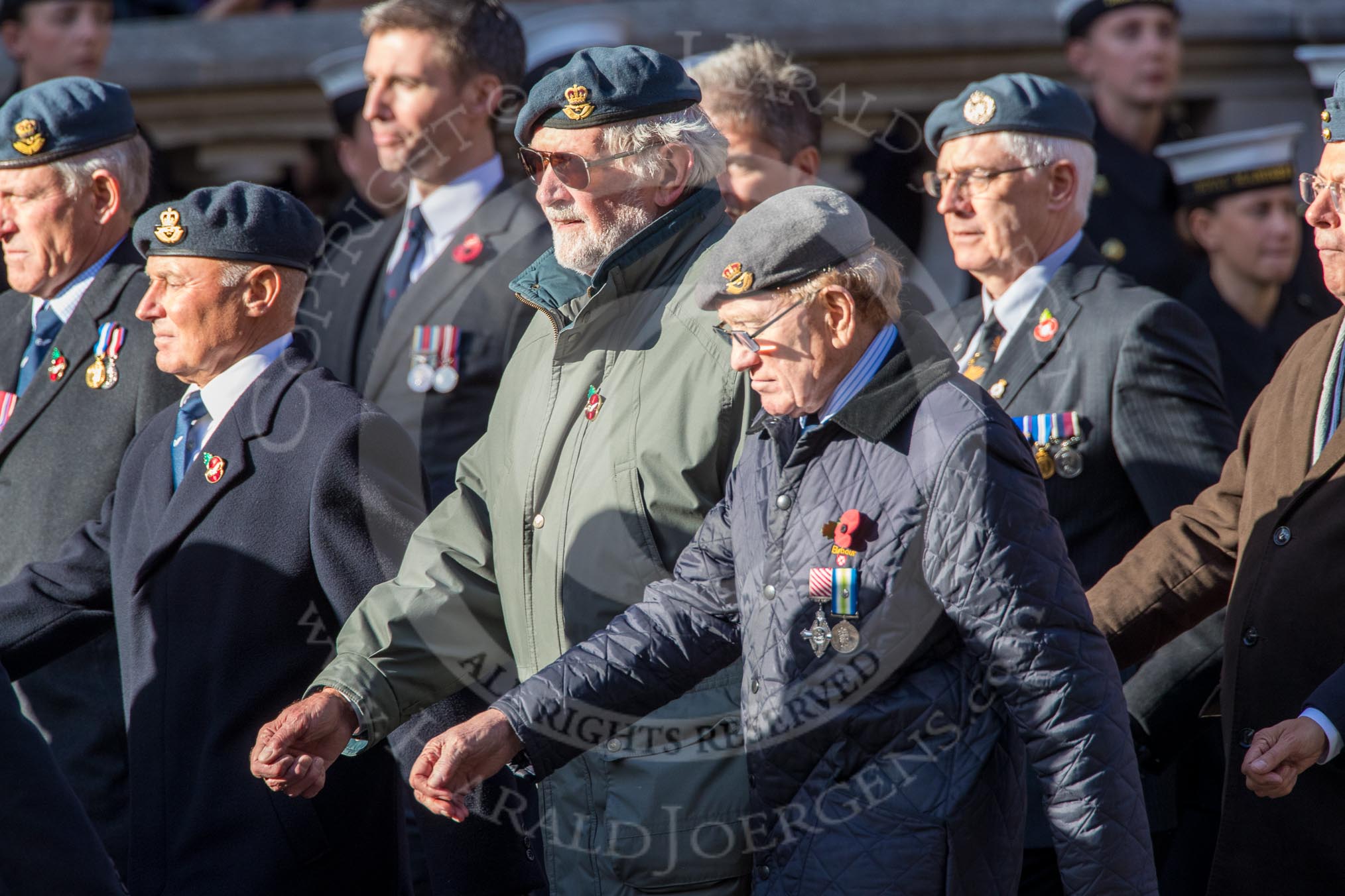 41 Squadron Association (Group C33, 9 members) during the Royal British Legion March Past on Remembrance Sunday at the Cenotaph, Whitehall, Westminster, London, 11 November 2018, 12:19.