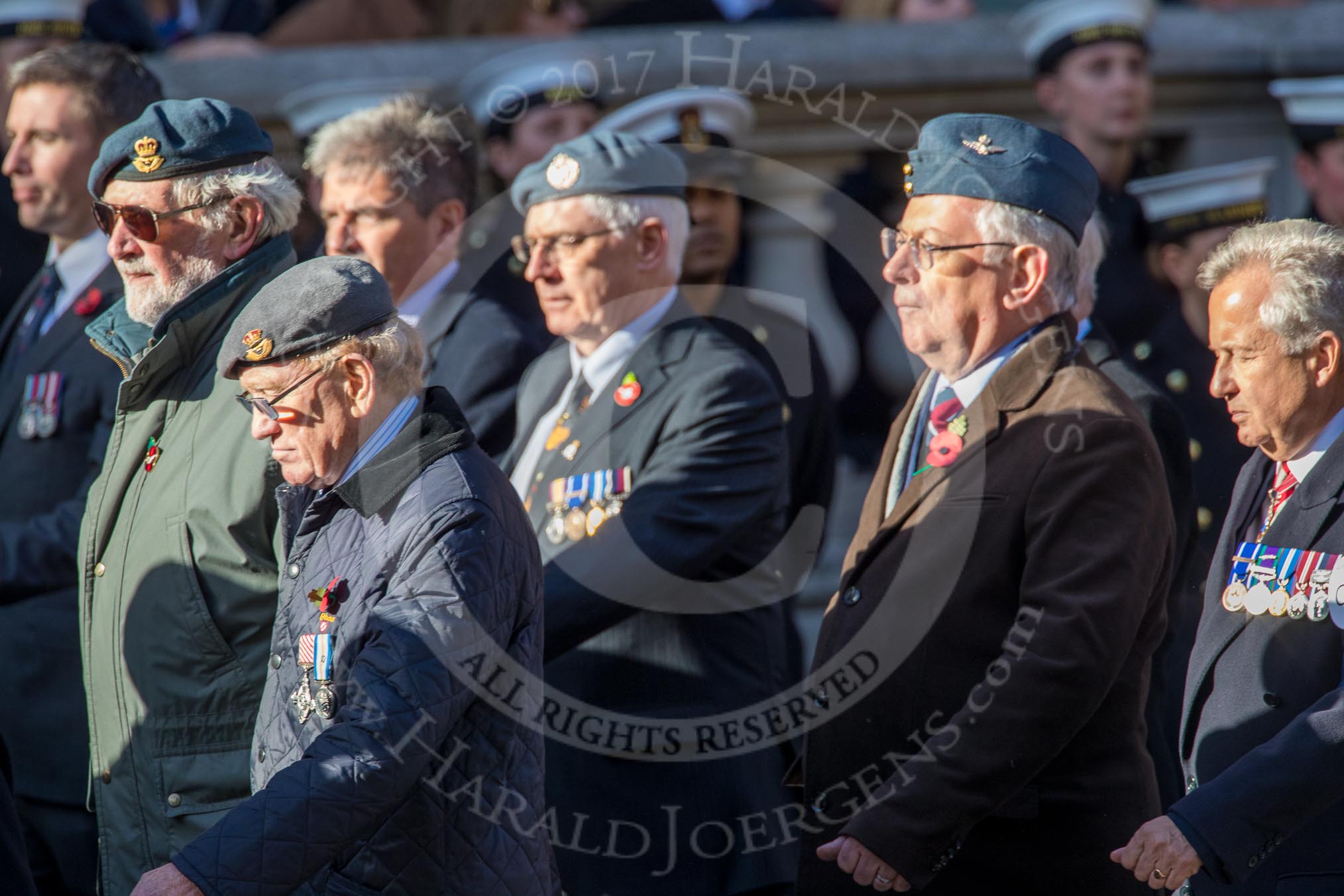 PJI Canopy Club Association (Group C32, 22 members) during the Royal British Legion March Past on Remembrance Sunday at the Cenotaph, Whitehall, Westminster, London, 11 November 2018, 12:19.