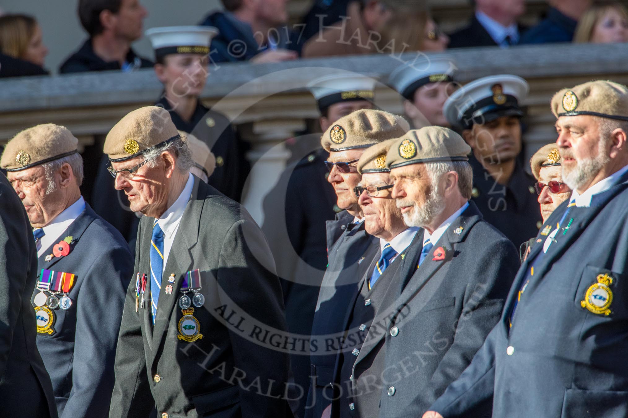 The RAF Masirah & RAF Salalah Veterans Association (Group C35, 20 members) during the Royal British Legion March Past on Remembrance Sunday at the Cenotaph, Whitehall, Westminster, London, 11 November 2018, 12:19.