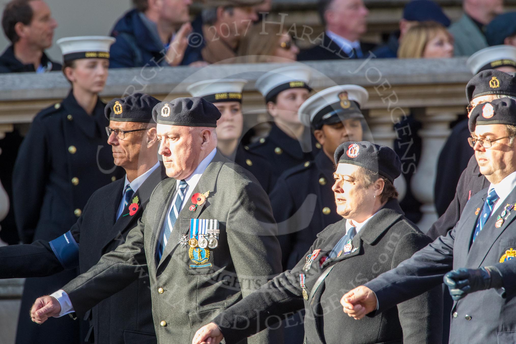 Royal Observer Corps Association (Group C38, 67 members) during the Royal British Legion March Past on Remembrance Sunday at the Cenotaph, Whitehall, Westminster, London, 11 November 2018, 12:20.