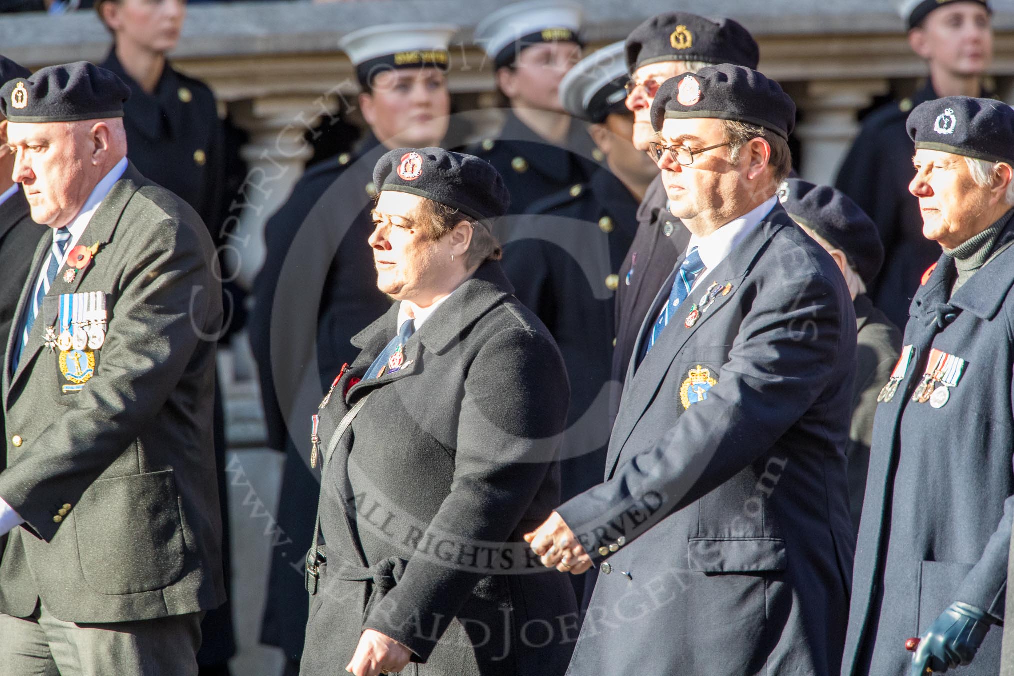 Royal Observer Corps Association (Group C38, 67 members) during the Royal British Legion March Past on Remembrance Sunday at the Cenotaph, Whitehall, Westminster, London, 11 November 2018, 12:20.