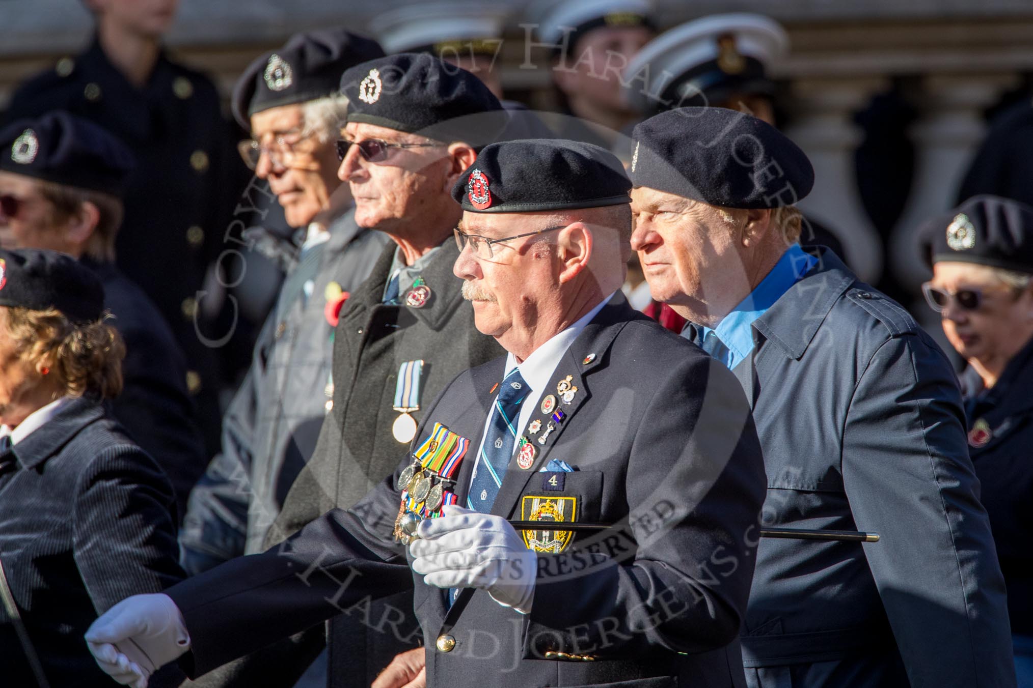 Royal Observer Corps Association (Group C38, 67 members) during the Royal British Legion March Past on Remembrance Sunday at the Cenotaph, Whitehall, Westminster, London, 11 November 2018, 12:20..