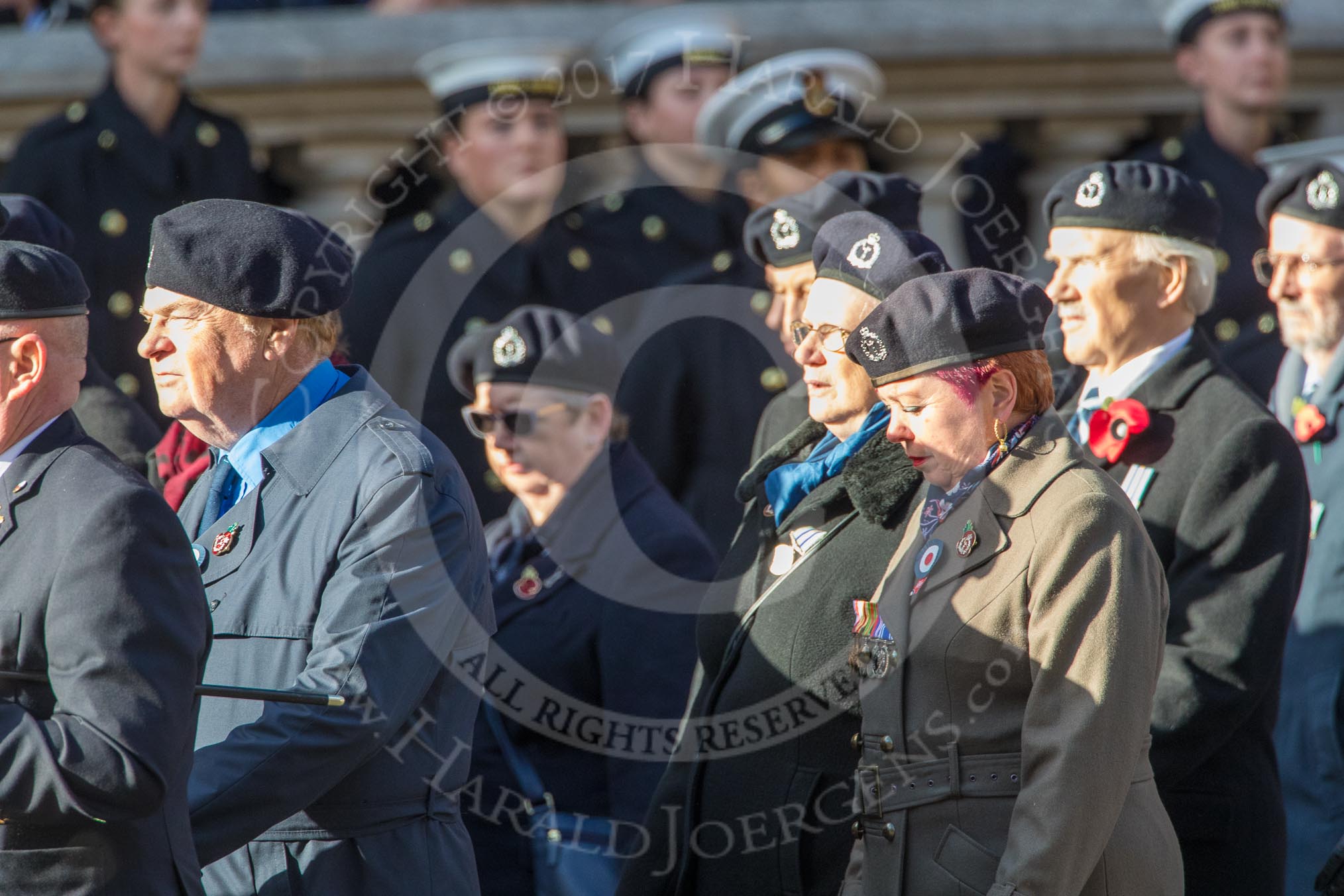 Royal Observer Corps Association (Group C38, 67 members) during the Royal British Legion March Past on Remembrance Sunday at the Cenotaph, Whitehall, Westminster, London, 11 November 2018, 12:20.