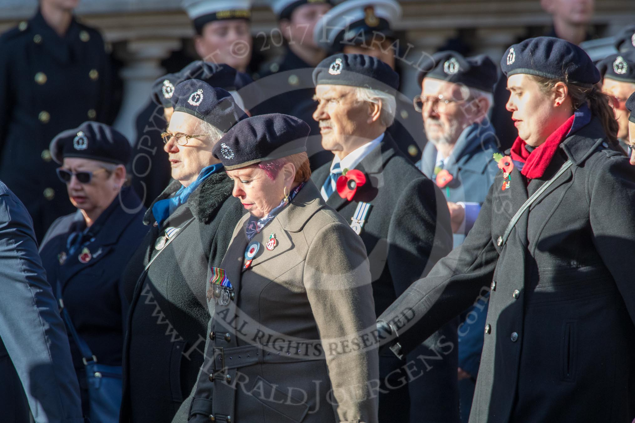 Royal Observer Corps Association (Group C38, 67 members) during the Royal British Legion March Past on Remembrance Sunday at the Cenotaph, Whitehall, Westminster, London, 11 November 2018, 12:20.