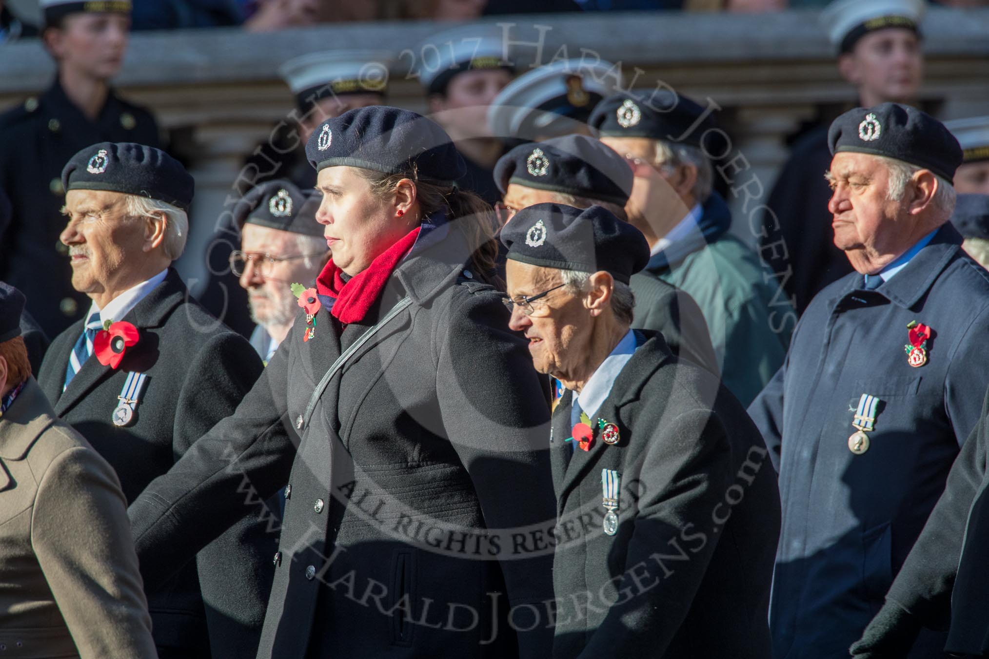 Royal Observer Corps Association (Group C38, 67 members) during the Royal British Legion March Past on Remembrance Sunday at the Cenotaph, Whitehall, Westminster, London, 11 November 2018, 12:20.