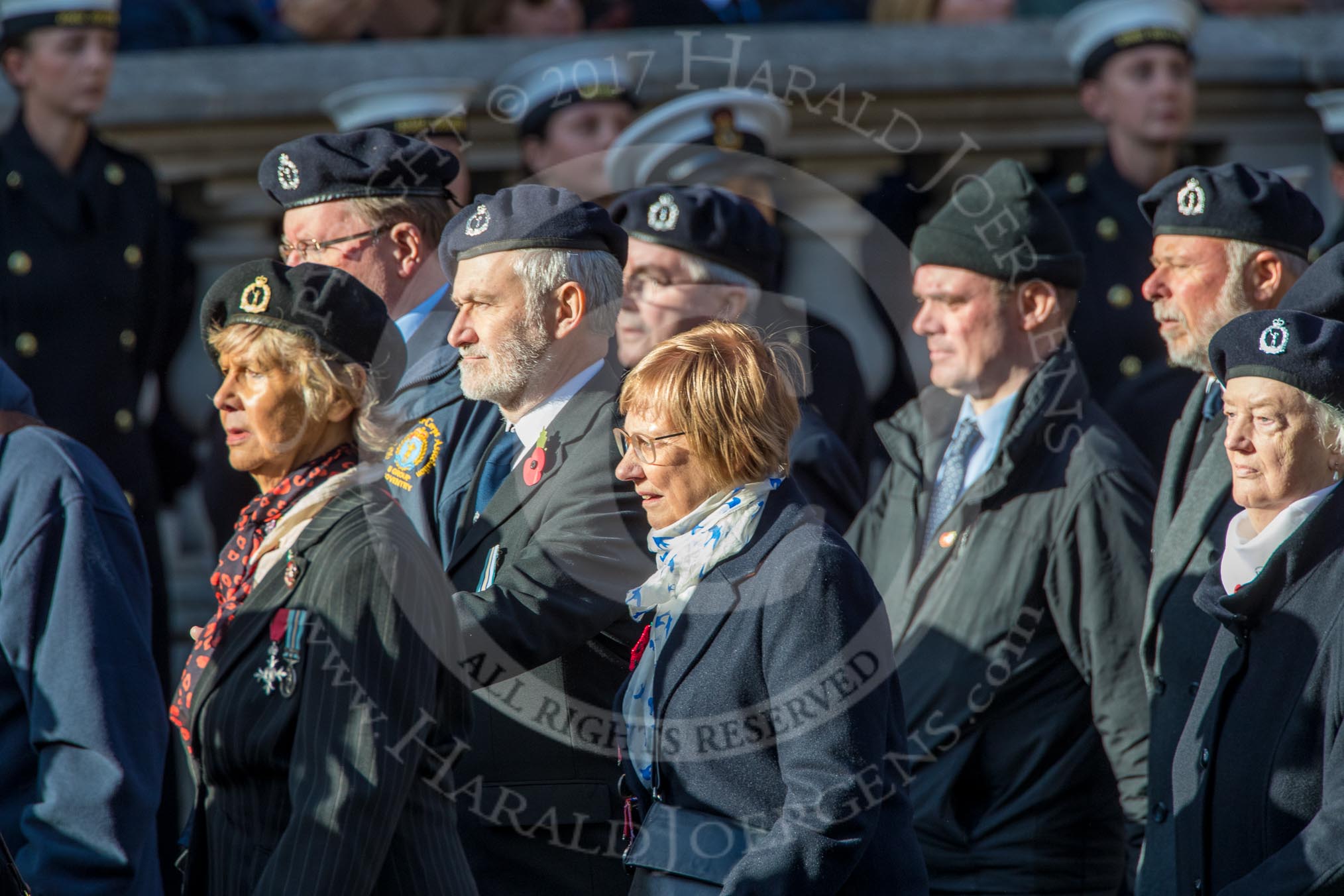 Royal Observer Corps Association (Group C38, 67 members) during the Royal British Legion March Past on Remembrance Sunday at the Cenotaph, Whitehall, Westminster, London, 11 November 2018, 12:20.