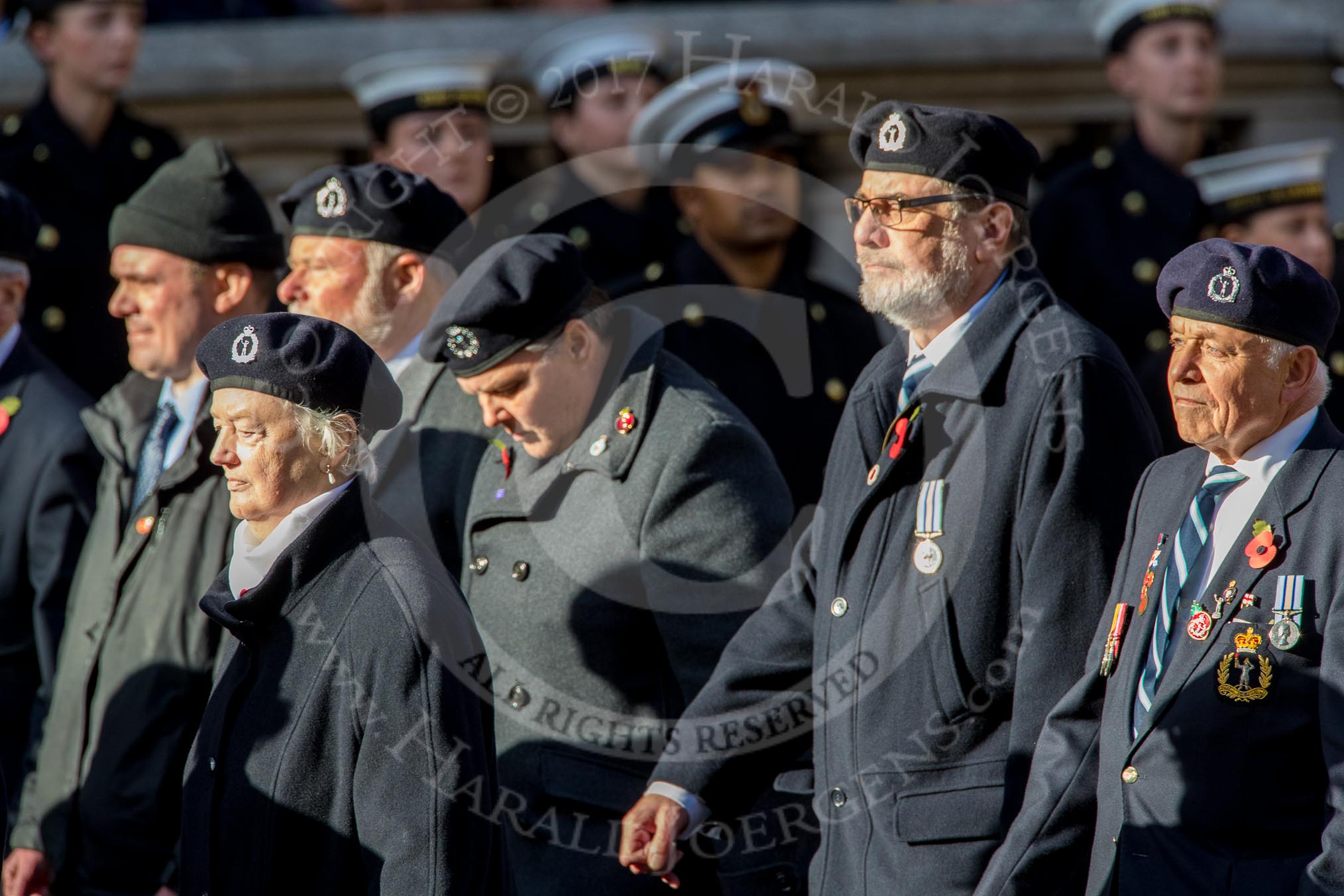 Royal Observer Corps Association (Group C38, 67 members) during the Royal British Legion March Past on Remembrance Sunday at the Cenotaph, Whitehall, Westminster, London, 11 November 2018, 12:20.