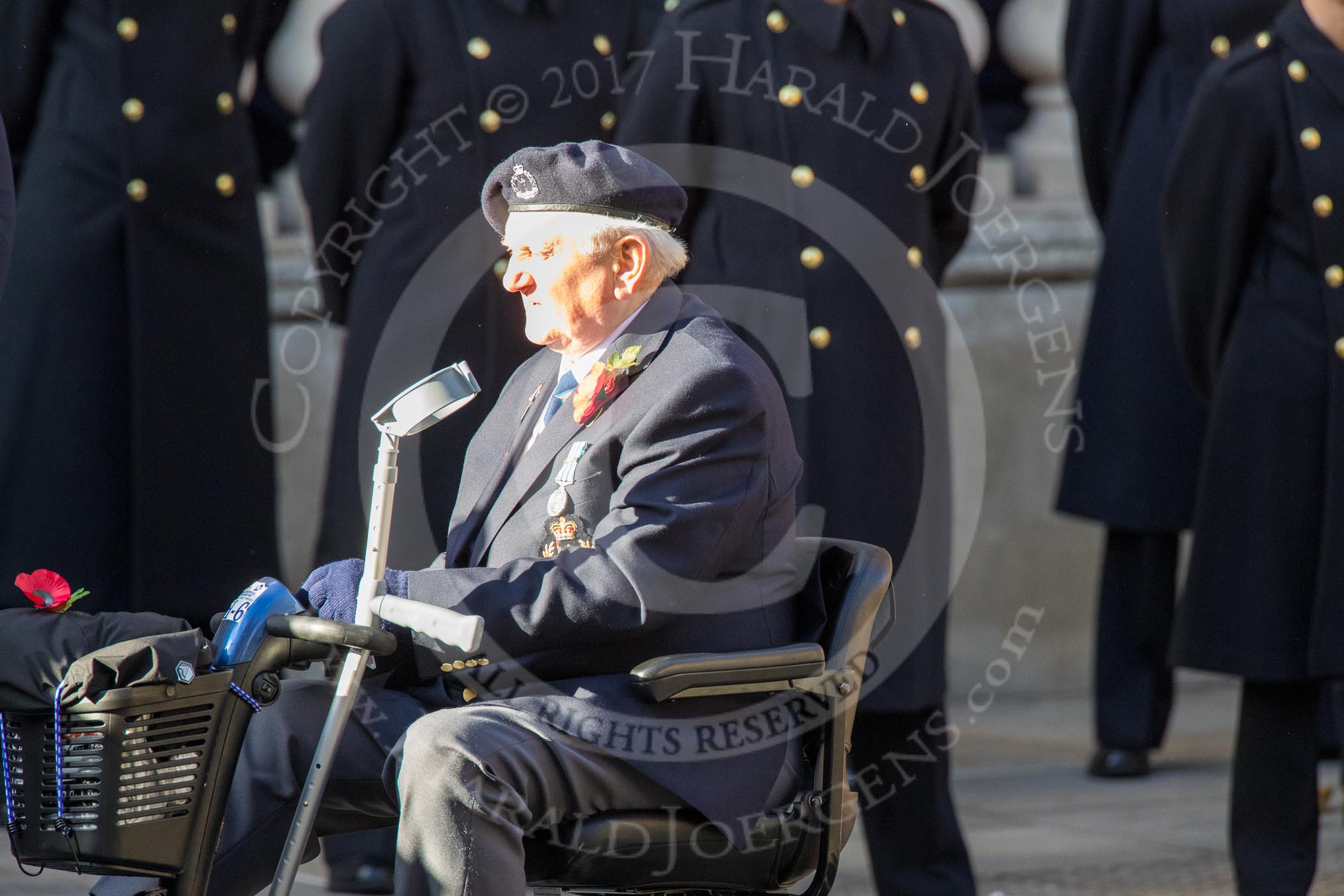 Royal Observer Corps Association (Group C38, 67 members) during the Royal British Legion March Past on Remembrance Sunday at the Cenotaph, Whitehall, Westminster, London, 11 November 2018, 12:20.