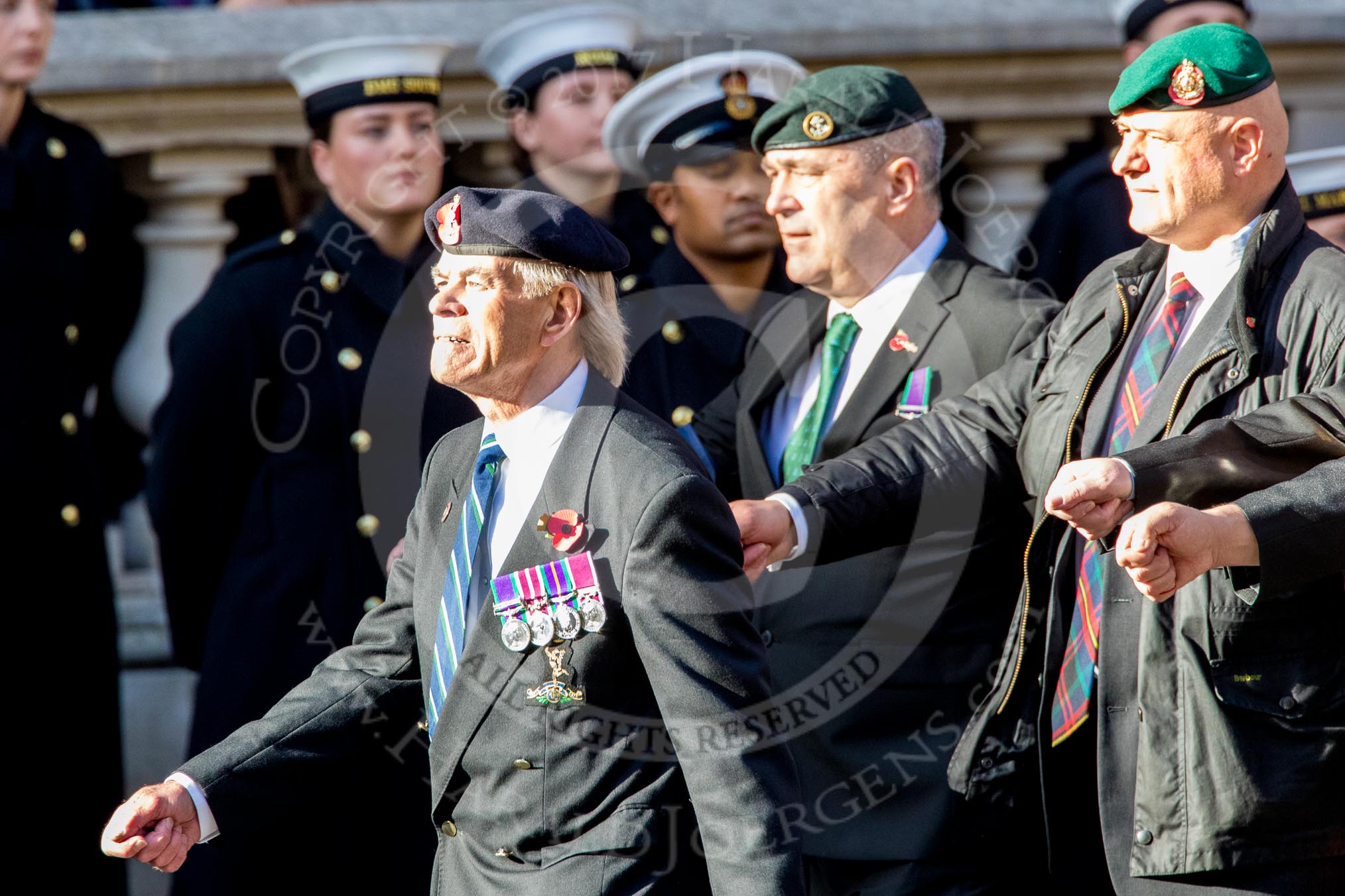 Northern Ireland Veteran's Association  (Group D2, 36 members) during the Royal British Legion March Past on Remembrance Sunday at the Cenotaph, Whitehall, Westminster, London, 11 November 2018, 12:20.
