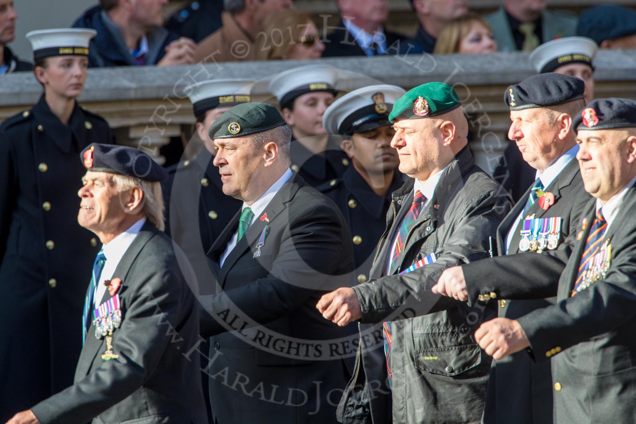 Northern Ireland Veteran's Association  (Group D2, 36 members) during the Royal British Legion March Past on Remembrance Sunday at the Cenotaph, Whitehall, Westminster, London, 11 November 2018, 12:20.