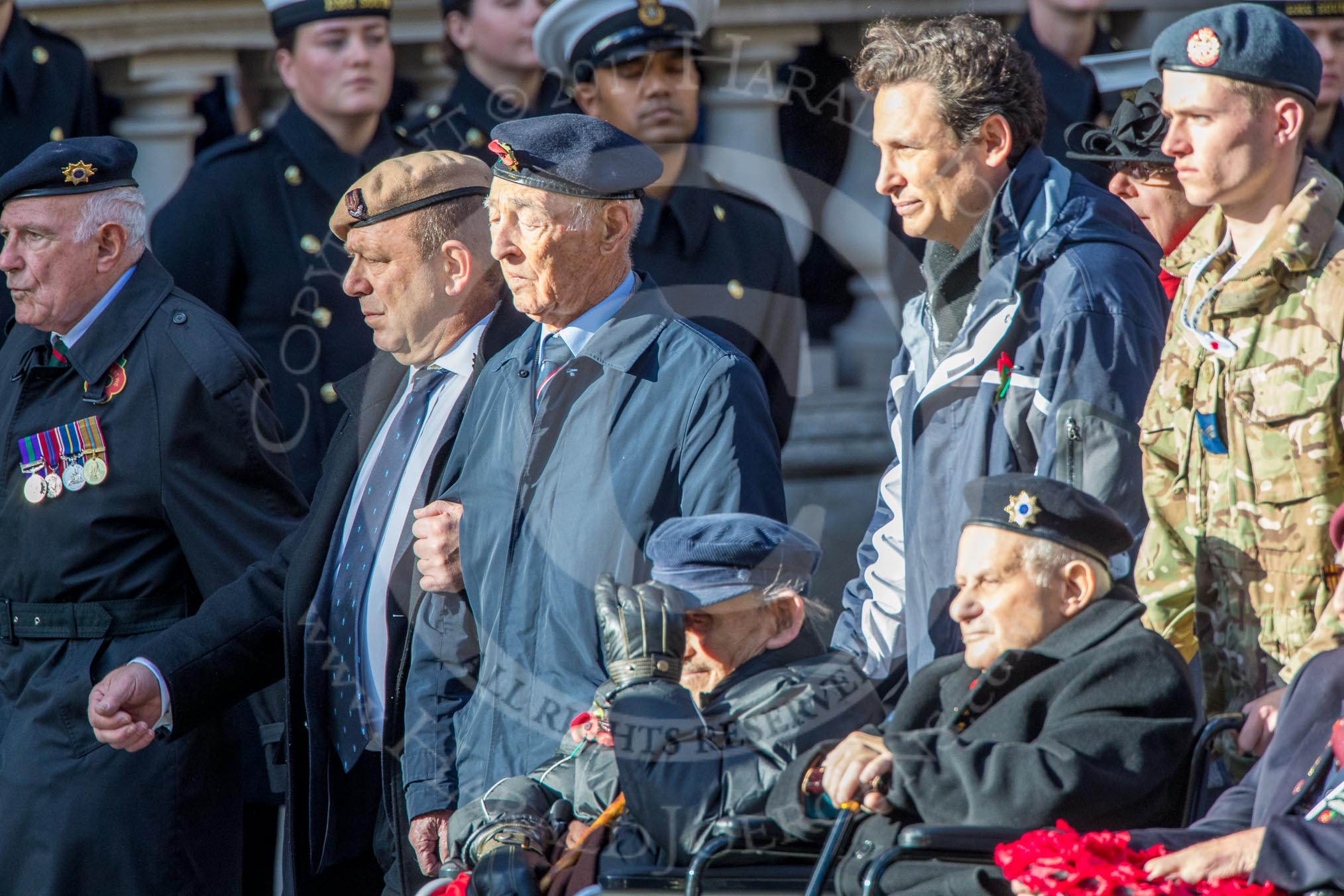 Association  of Jewish Ex-Servicemen and Women (Group D4, 27 members) during the Royal British Legion March Past on Remembrance Sunday at the Cenotaph, Whitehall, Westminster, London, 11 November 2018, 12:21.