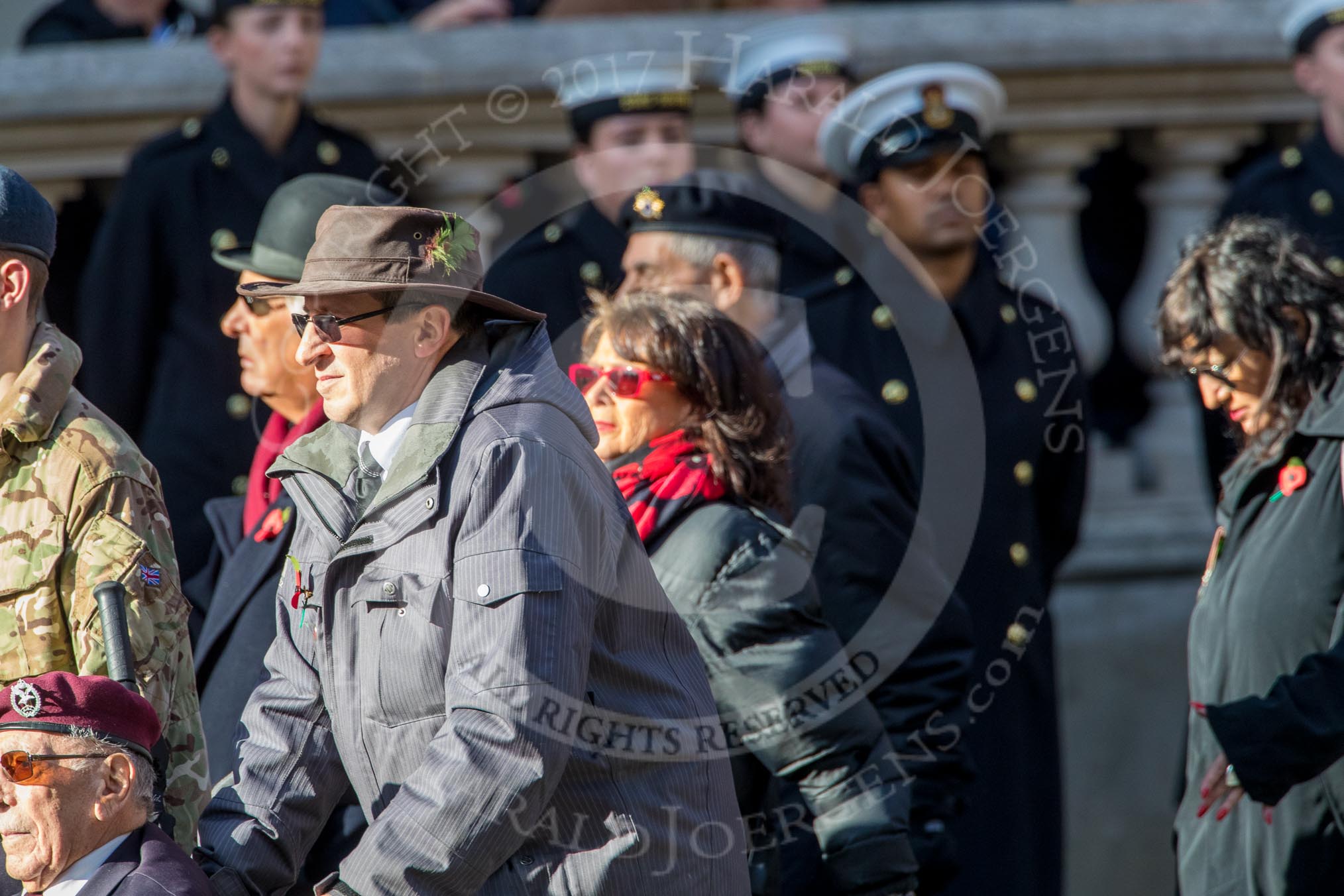 Association  of Jewish Ex-Servicemen and Women (Group D4, 27 members) during the Royal British Legion March Past on Remembrance Sunday at the Cenotaph, Whitehall, Westminster, London, 11 November 2018, 12:21.