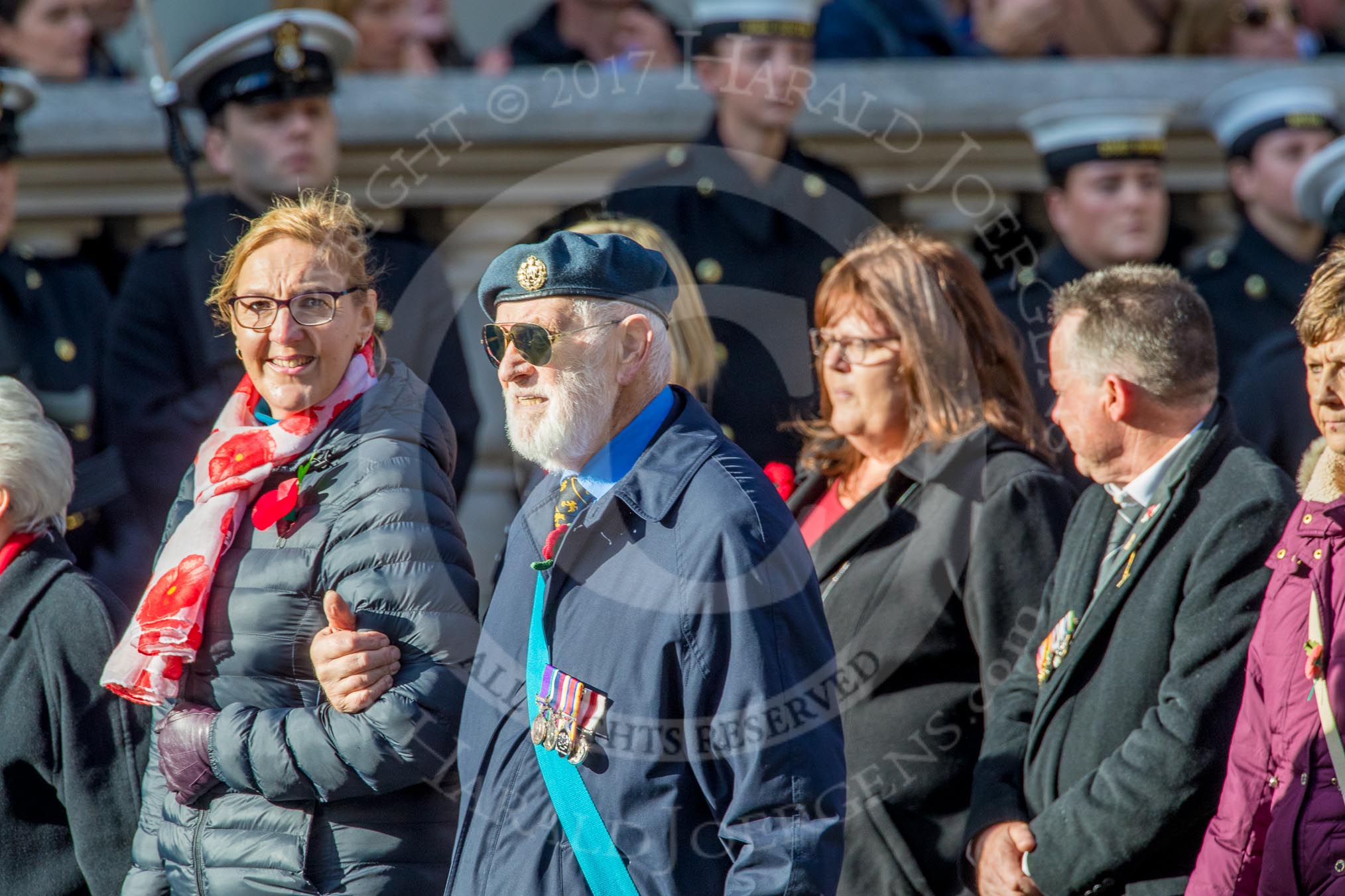 British Nuclear Tests Veterans Association  (Group D5, 30 members) during the Royal British Legion March Past on Remembrance Sunday at the Cenotaph, Whitehall, Westminster, London, 11 November 2018, 12:21.