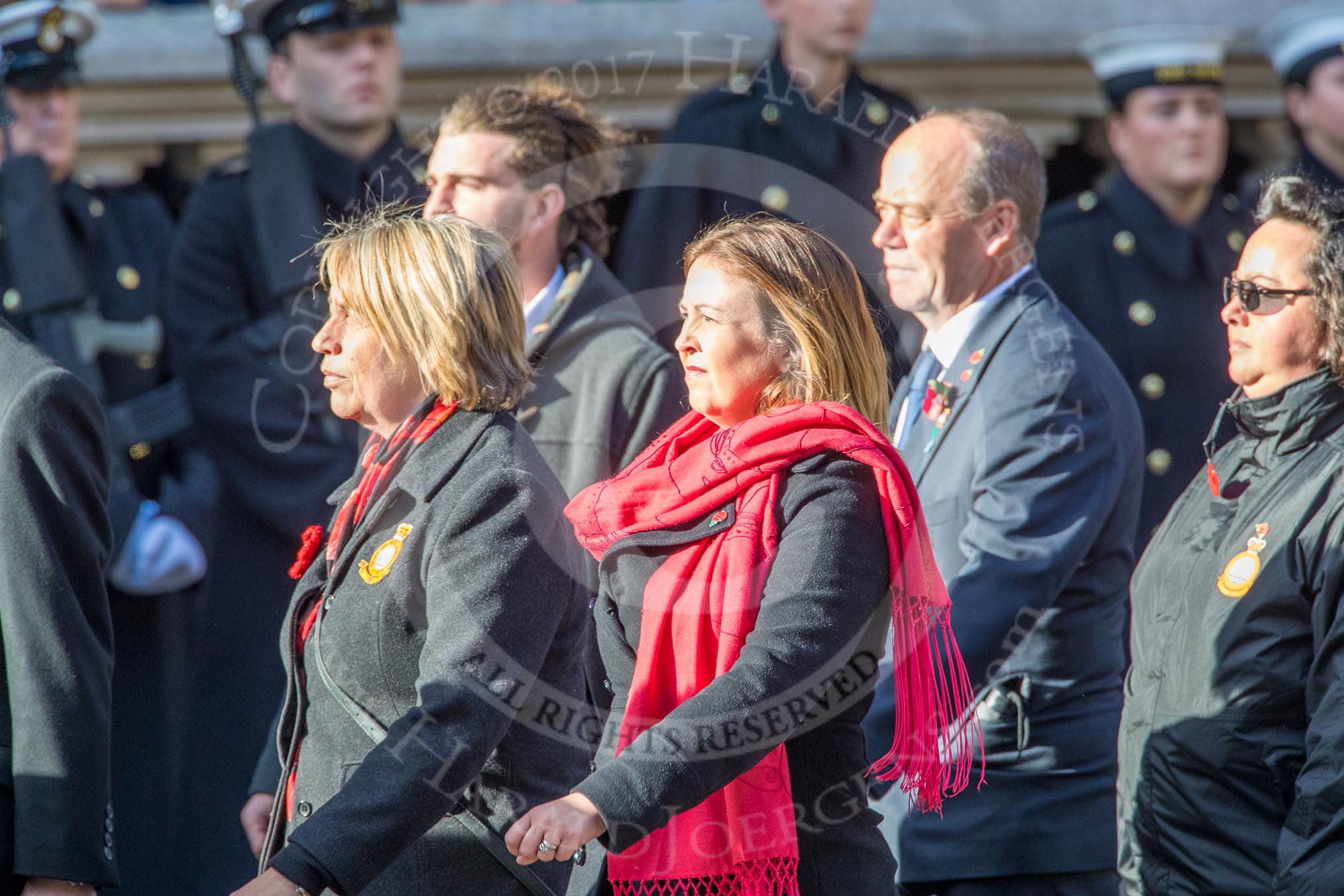 British Nuclear Tests Veterans Association  (Group D5, 30 members) during the Royal British Legion March Past on Remembrance Sunday at the Cenotaph, Whitehall, Westminster, London, 11 November 2018, 12:21.