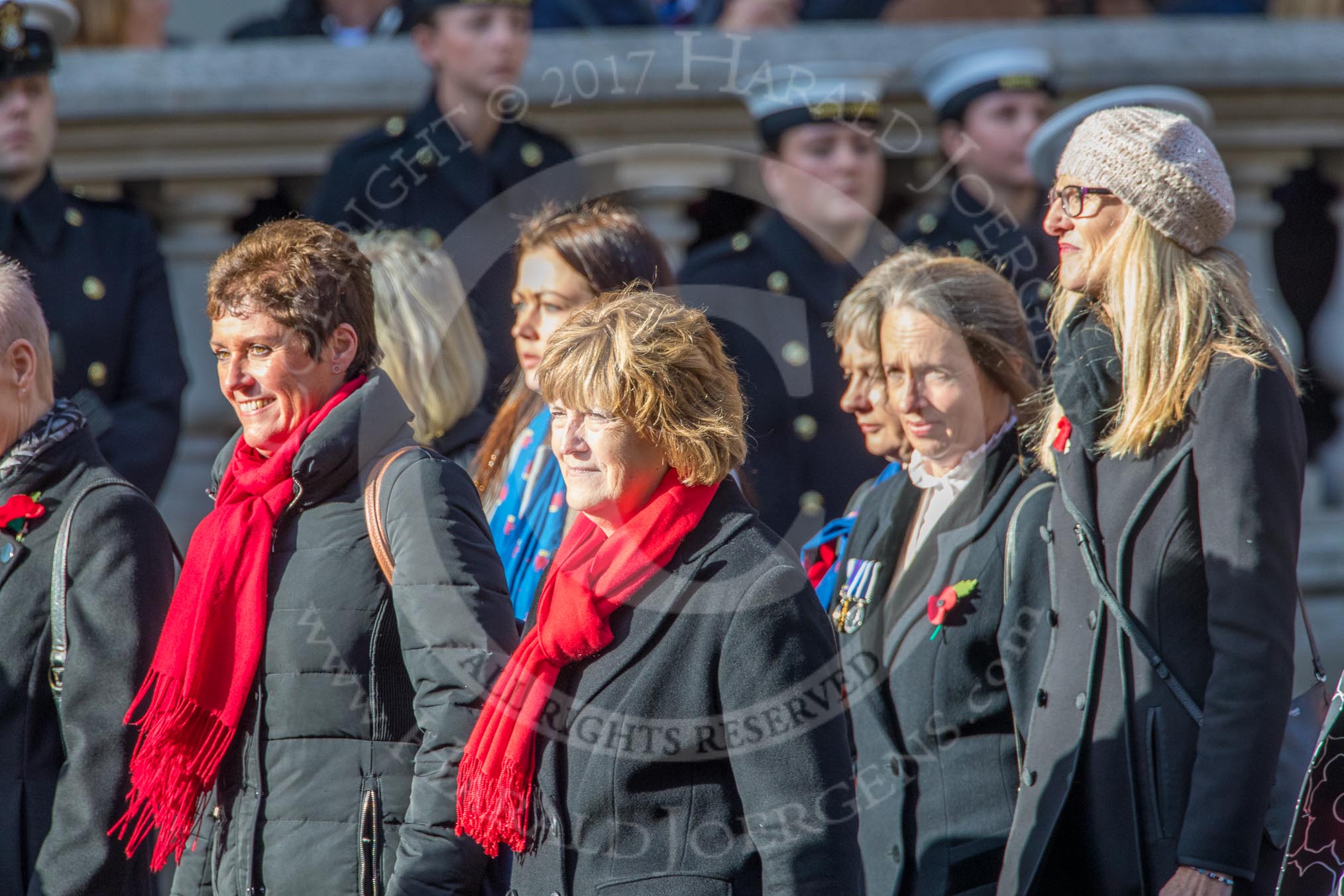 RNRM Widows Association  (Group D8, 10 members) during the Royal British Legion March Past on Remembrance Sunday at the Cenotaph, Whitehall, Westminster, London, 11 November 2018, 12:21.