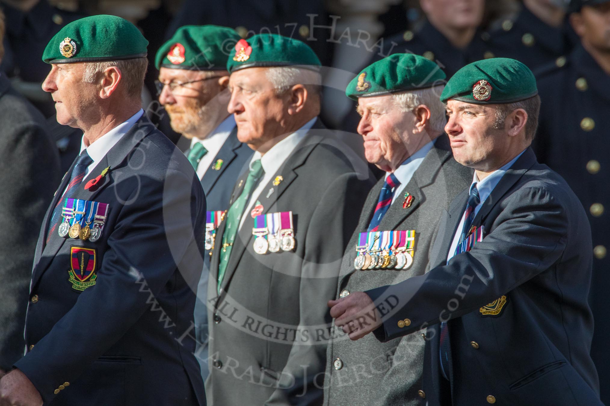 Commando Veterans Association  (Group D12, 42 members) during the Royal British Legion March Past on Remembrance Sunday at the Cenotaph, Whitehall, Westminster, London, 11 November 2018, 12:22.