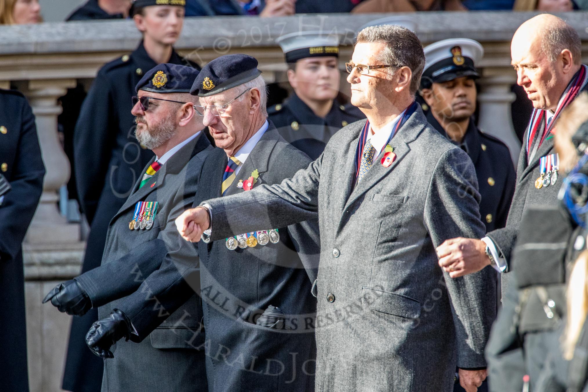 Circuit of Service Lodges (Group D14, 35 members) during the Royal British Legion March Past on Remembrance Sunday at the Cenotaph, Whitehall, Westminster, London, 11 November 2018, 12:22.