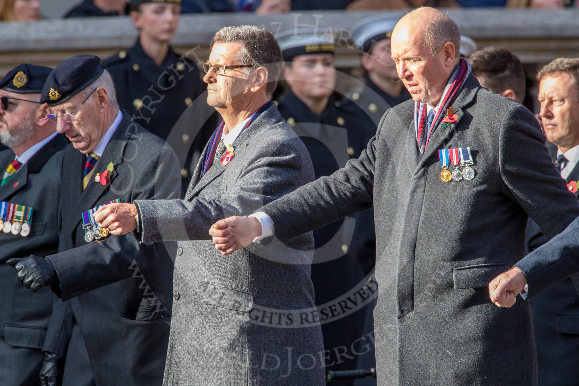 Circuit of Service Lodges (Group D14, 35 members) during the Royal British Legion March Past on Remembrance Sunday at the Cenotaph, Whitehall, Westminster, London, 11 November 2018, 12:22.