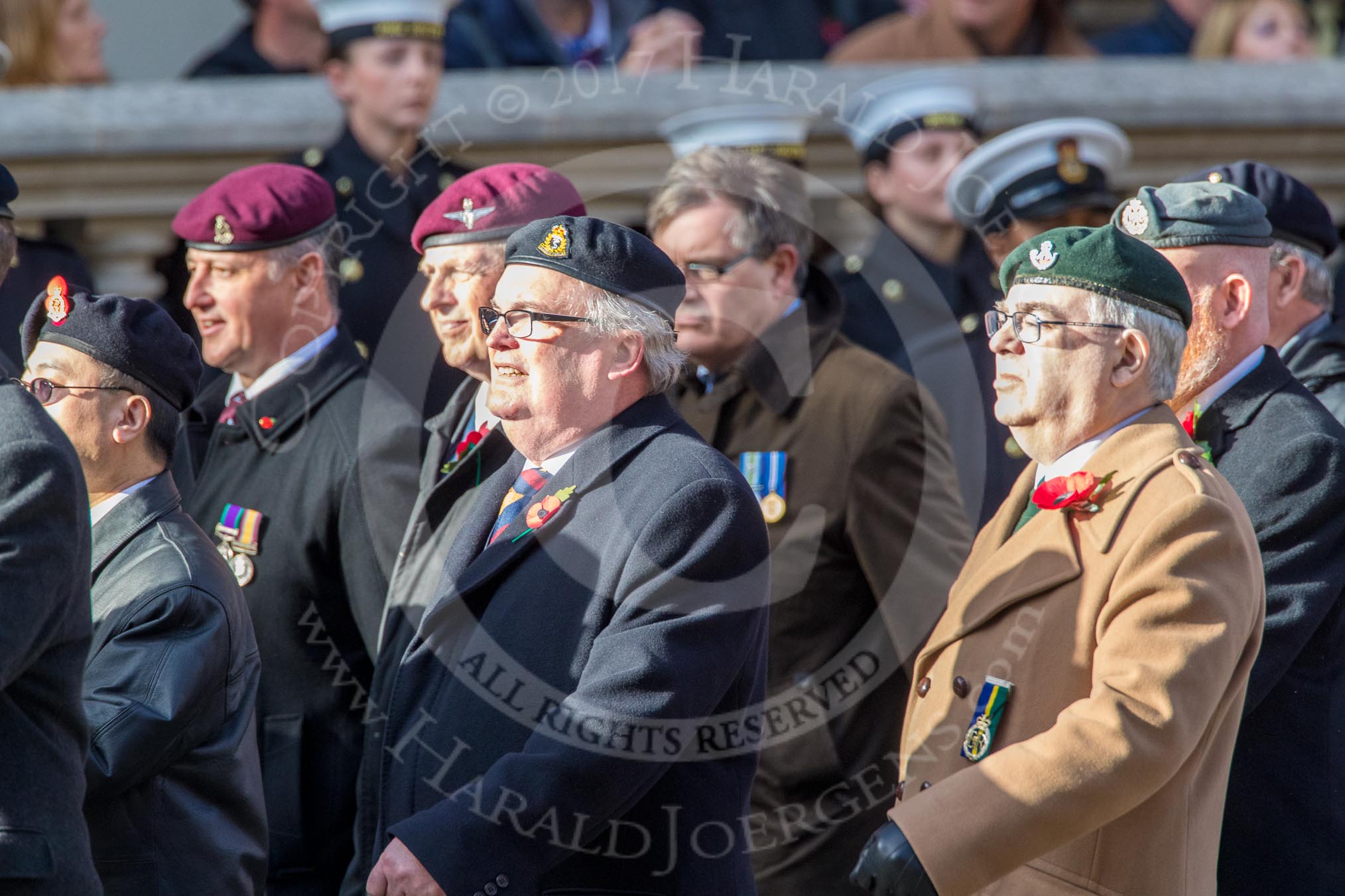 Circuit of Service Lodges (Group D14, 35 members) during the Royal British Legion March Past on Remembrance Sunday at the Cenotaph, Whitehall, Westminster, London, 11 November 2018, 12:22.