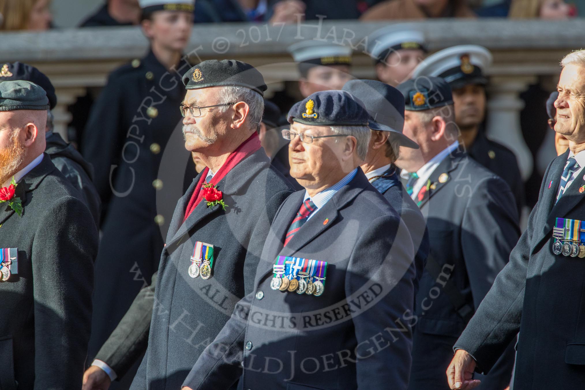Circuit of Service Lodges (Group D14, 35 members) during the Royal British Legion March Past on Remembrance Sunday at the Cenotaph, Whitehall, Westminster, London, 11 November 2018, 12:22.