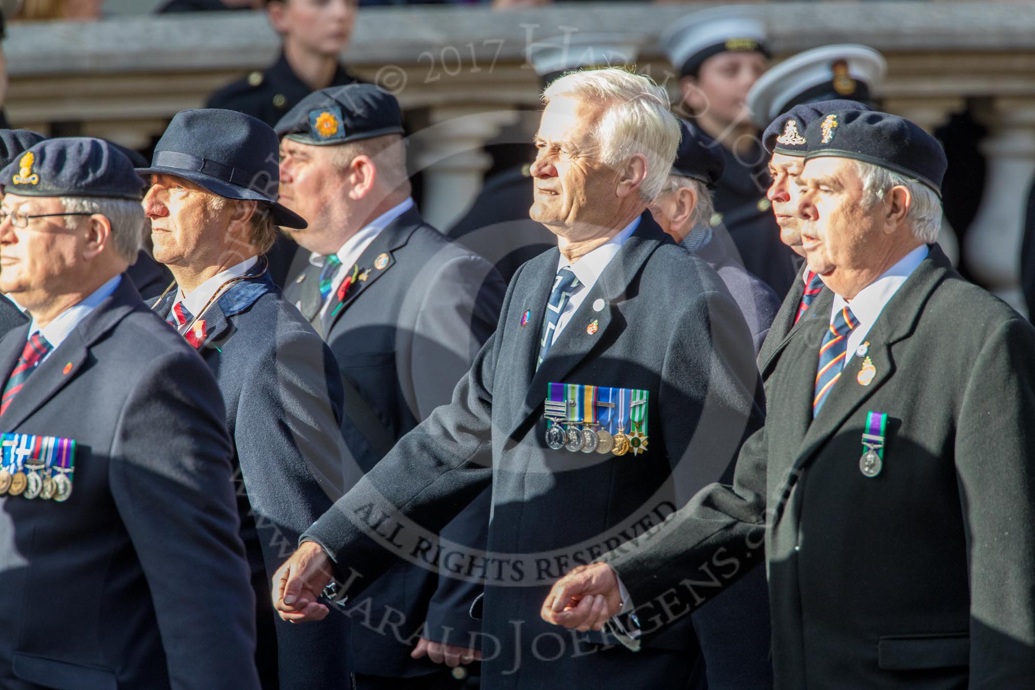 Circuit of Service Lodges (Group D14, 35 members) during the Royal British Legion March Past on Remembrance Sunday at the Cenotaph, Whitehall, Westminster, London, 11 November 2018, 12:22.