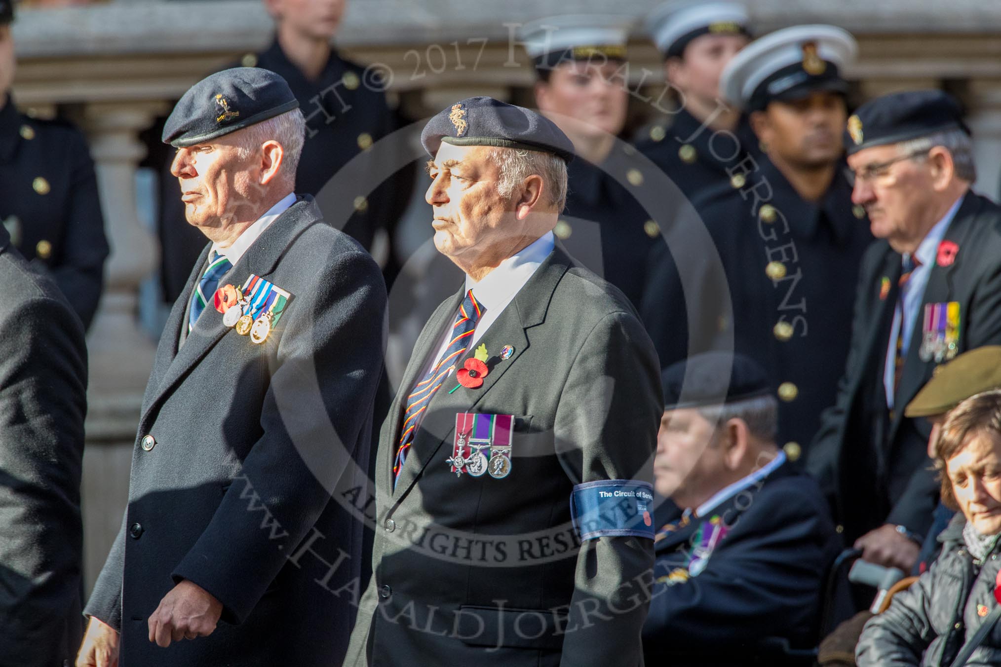 Circuit of Service Lodges (Group D14, 35 members) during the Royal British Legion March Past on Remembrance Sunday at the Cenotaph, Whitehall, Westminster, London, 11 November 2018, 12:22.