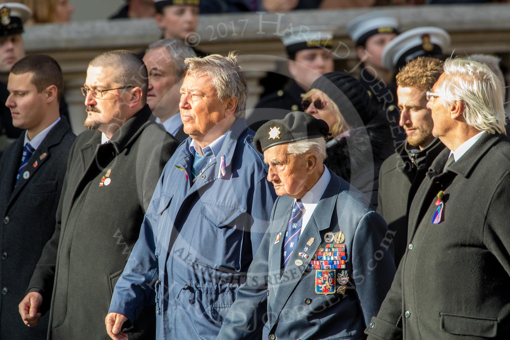 Czechoslovak Legionaries Association  (Group D17, 20 members) during the Royal British Legion March Past on Remembrance Sunday at the Cenotaph, Whitehall, Westminster, London, 11 November 2018, 12:23.
