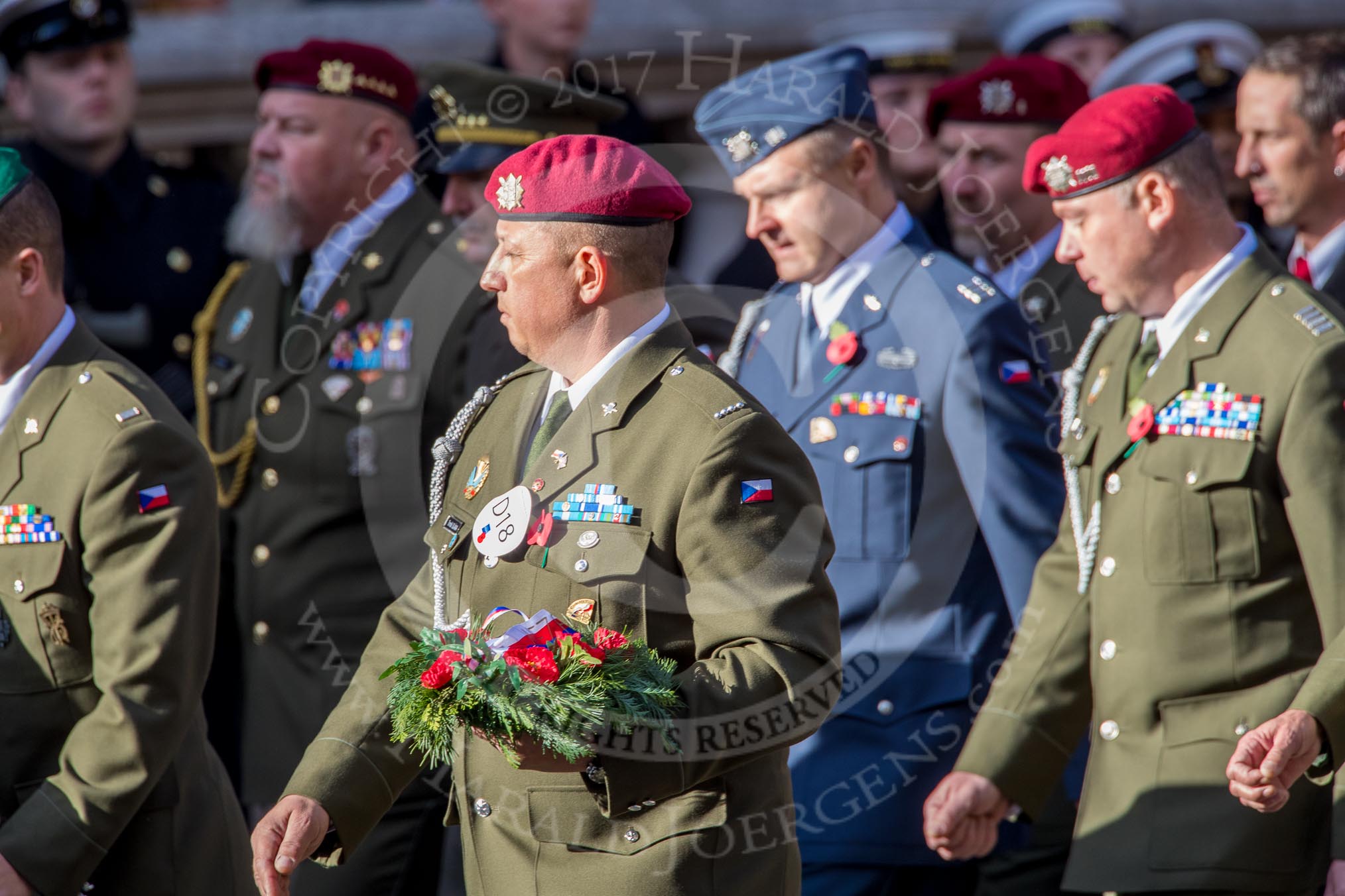 Czechoslovak Legionary (Group D18, 30 members) during the Royal British Legion March Past on Remembrance Sunday at the Cenotaph, Whitehall, Westminster, London, 11 November 2018, 12:23.