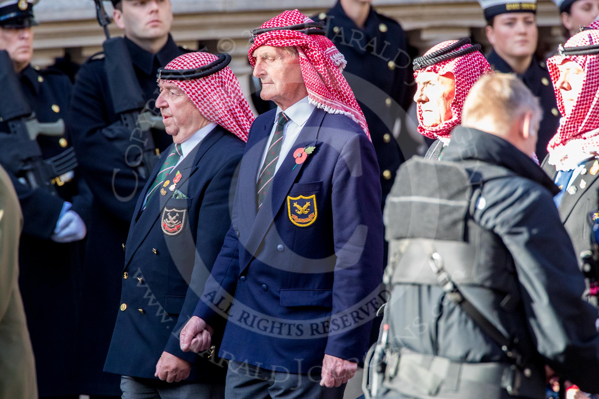 Trucial Oman Scouts Association  (Group D19, 20 members) during the Royal British Legion March Past on Remembrance Sunday at the Cenotaph, Whitehall, Westminster, London, 11 November 2018, 12:23.