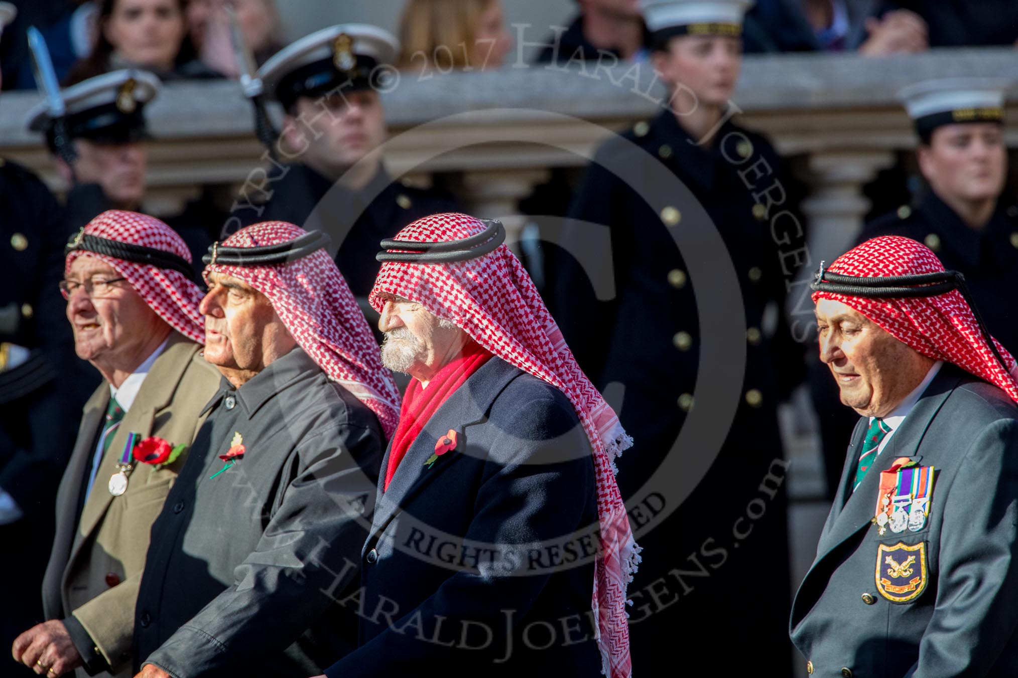 Trucial Oman Scouts Association  (Group D19, 20 members) during the Royal British Legion March Past on Remembrance Sunday at the Cenotaph, Whitehall, Westminster, London, 11 November 2018, 12:23.