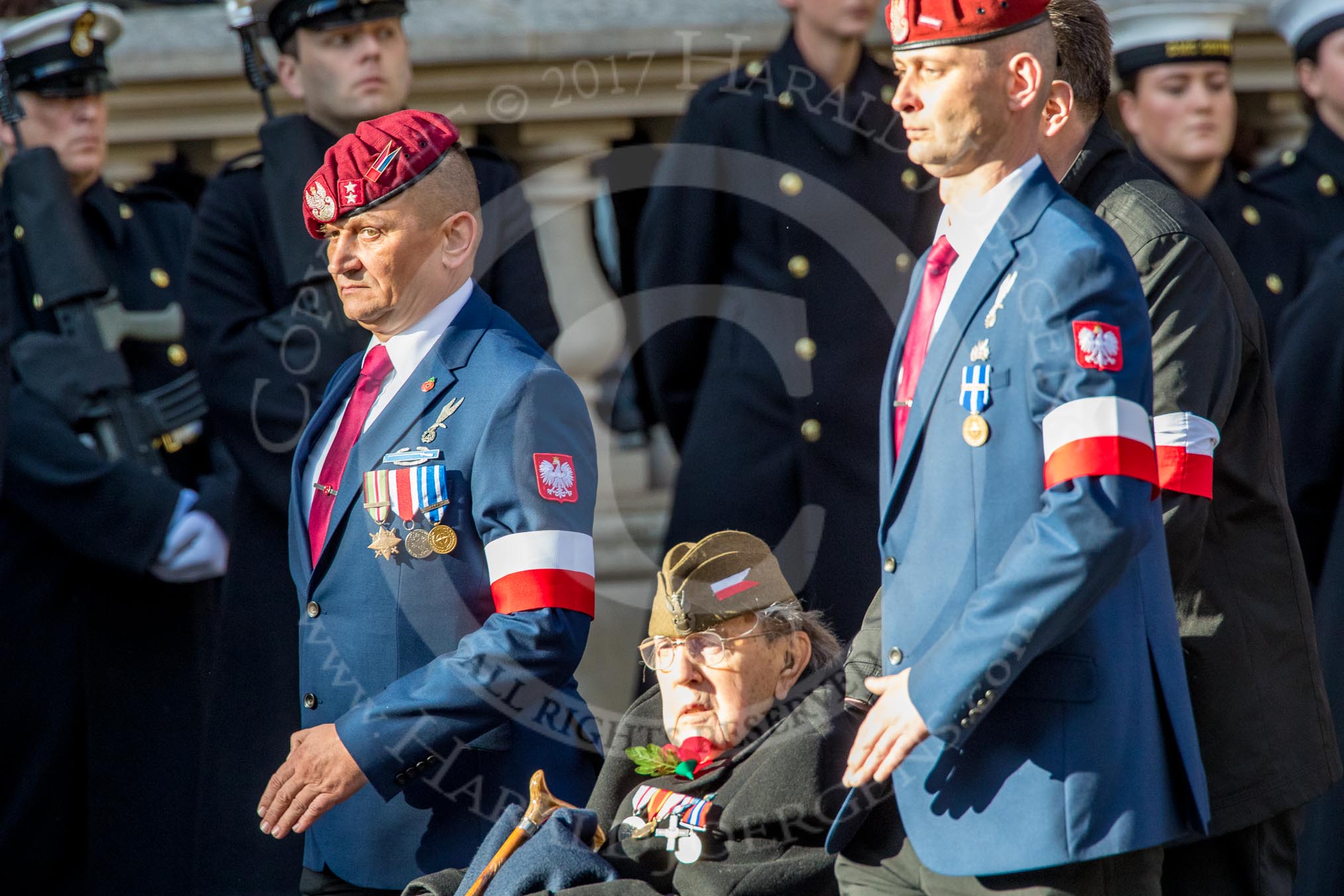 Stowarzyszenie Przyjaciol Polskich Weteranow -SPPW (Group D20, 30 members) during the Royal British Legion March Past on Remembrance Sunday at the Cenotaph, Whitehall, Westminster, London, 11 November 2018, 12:24.