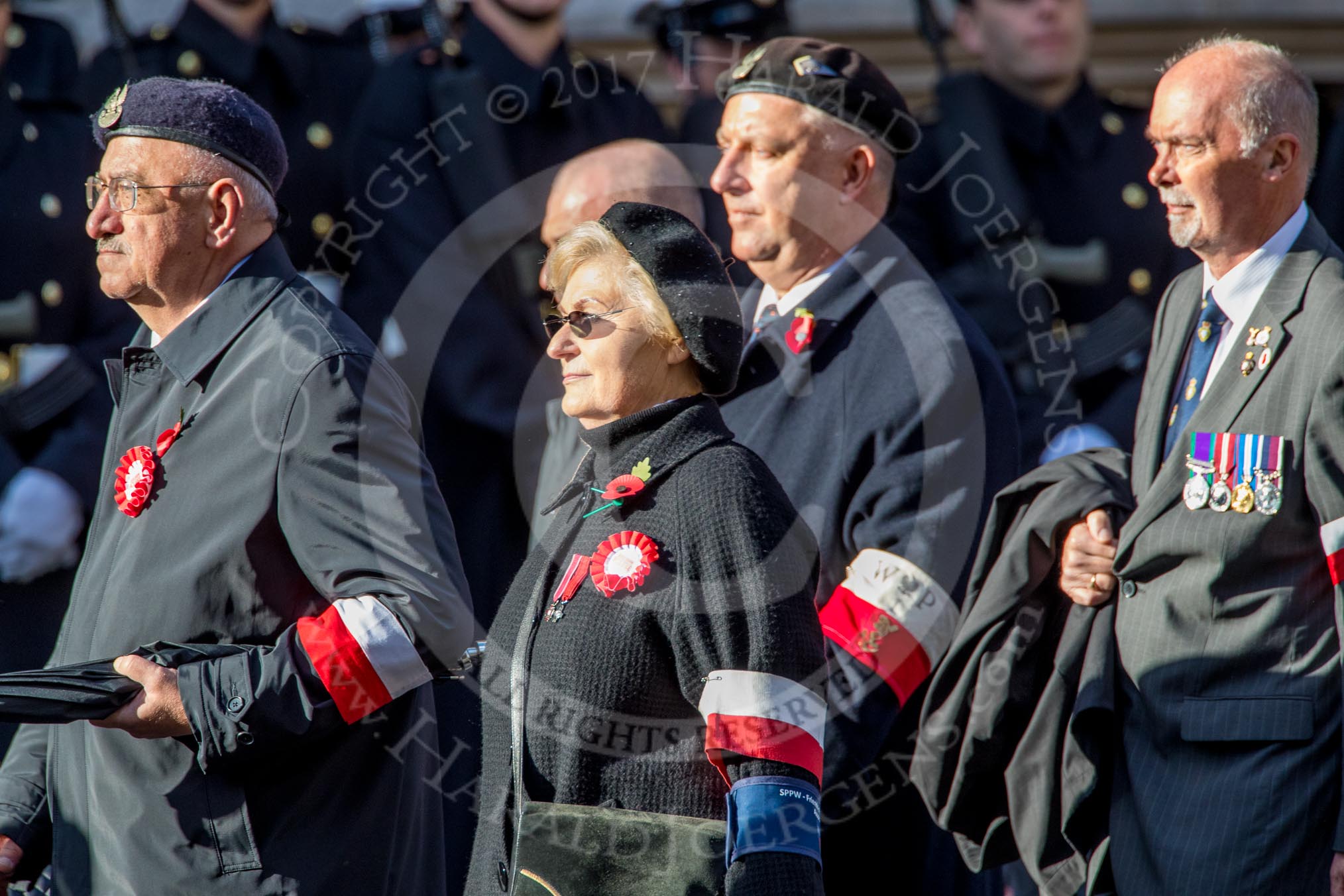 Stowarzyszenie Przyjaciol Polskich Weteranow -SPPW (Group D20, 30 members) during the Royal British Legion March Past on Remembrance Sunday at the Cenotaph, Whitehall, Westminster, London, 11 November 2018, 12:24.