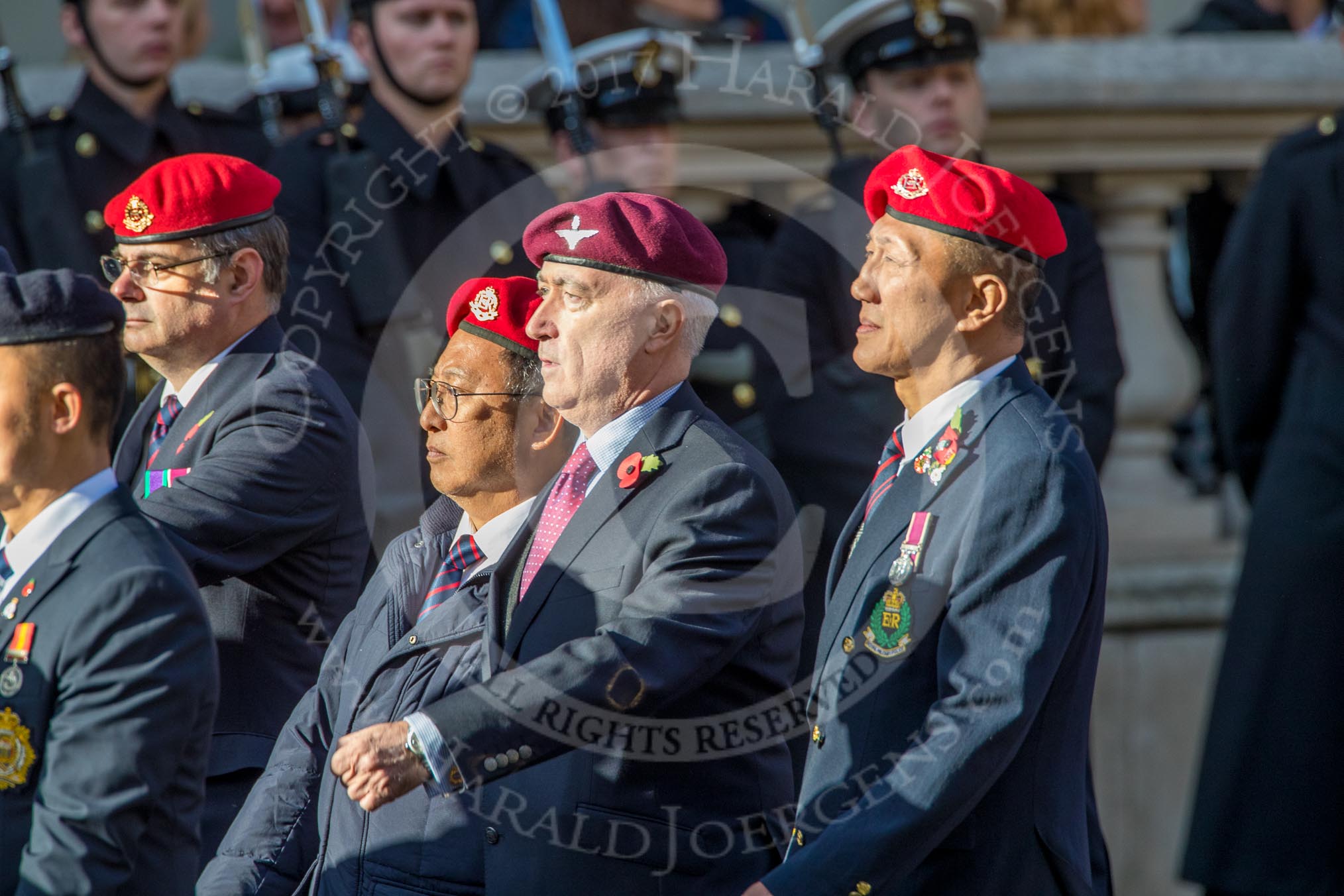 Hong Kong Military Service Corps - HKMSC (Group D21, 36 members) during the Royal British Legion March Past on Remembrance Sunday at the Cenotaph, Whitehall, Westminster, London, 11 November 2018, 12:24.