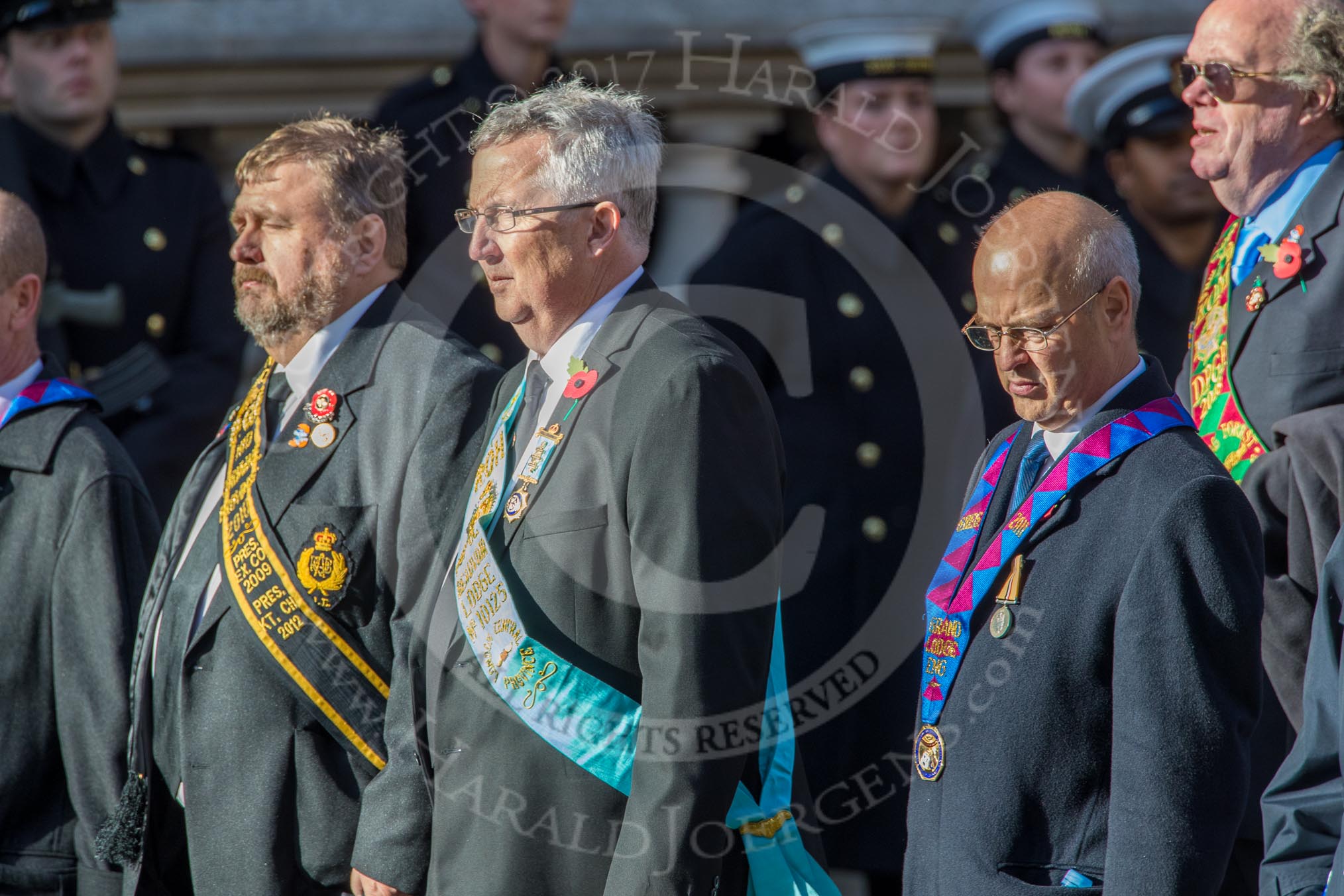 The Royal Antediluvian Order of Buffaloes (Group D24, 12 members) during the Royal British Legion March Past on Remembrance Sunday at the Cenotaph, Whitehall, Westminster, London, 11 November 2018, 12:24.