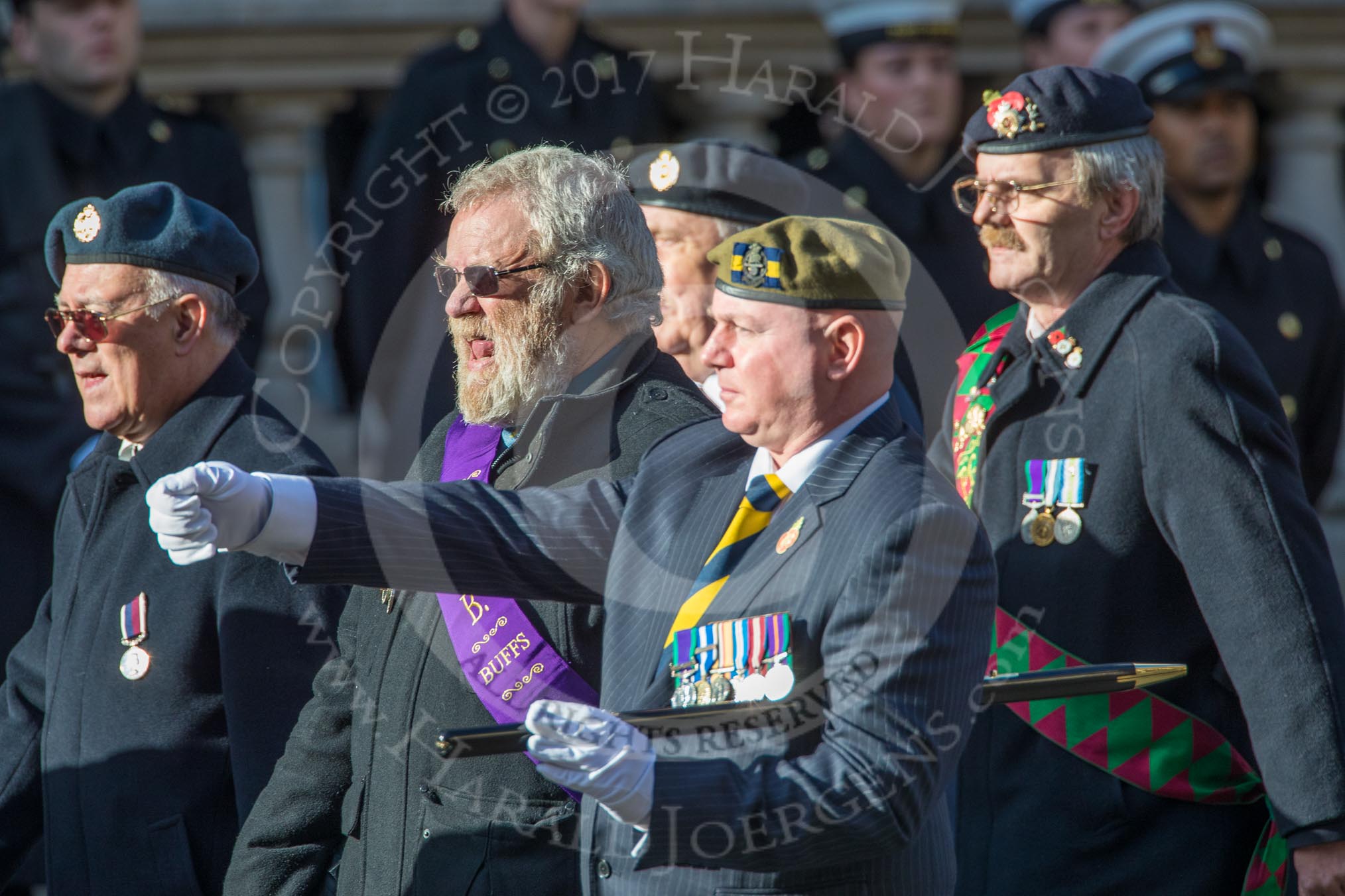 The Royal Antediluvian Order of Buffaloes (Group D24, 12 members) during the Royal British Legion March Past on Remembrance Sunday at the Cenotaph, Whitehall, Westminster, London, 11 November 2018, 12:24.