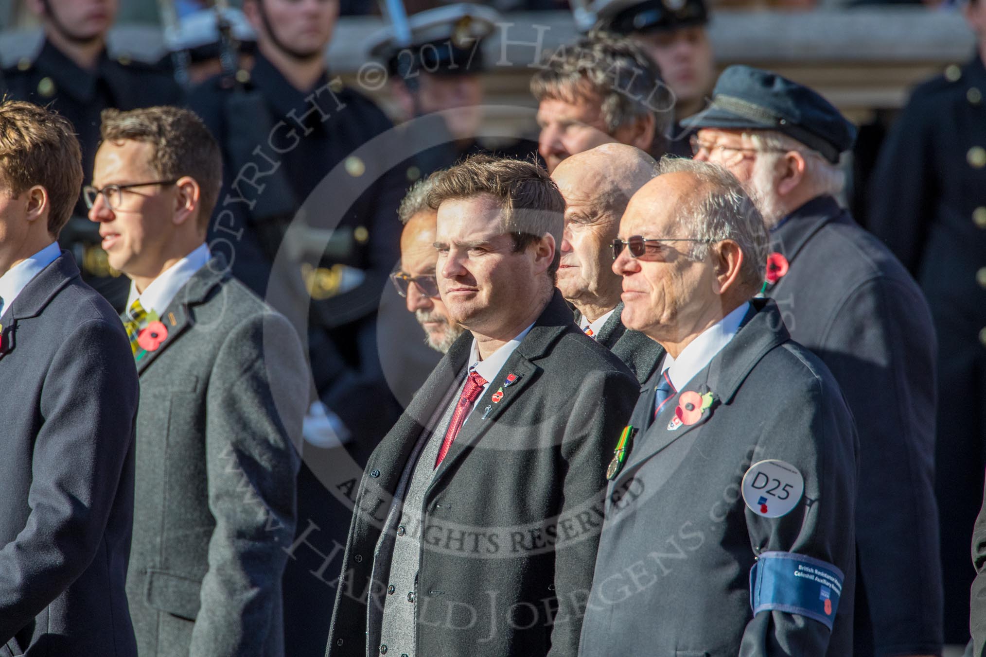 The British Resistance - Coleshill Auxiliary Research Team (Group D25, 14 members) during the Royal British Legion March Past on Remembrance Sunday at the Cenotaph, Whitehall, Westminster, London, 11 November 2018, 12:24.