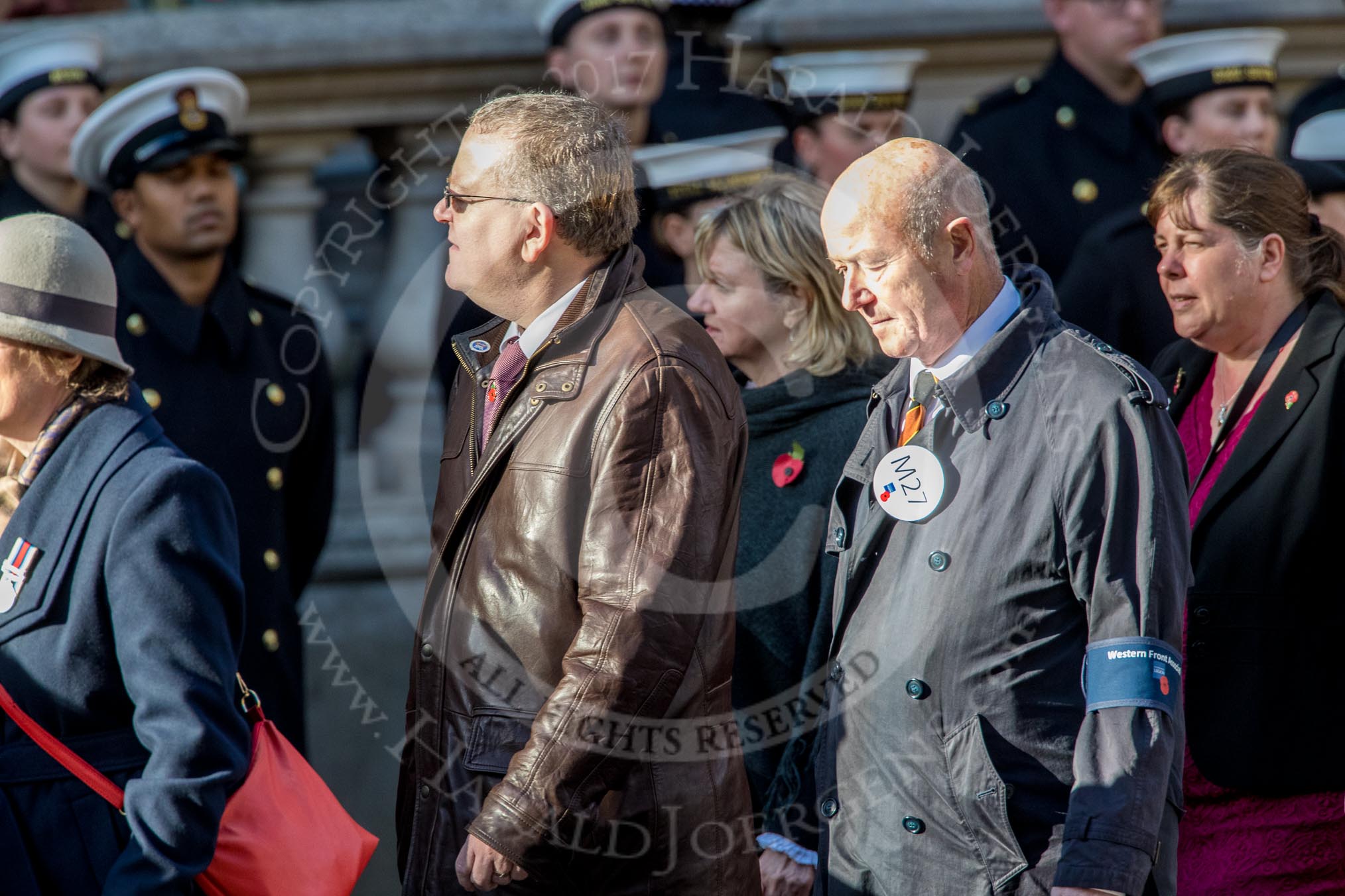 Western Front Association  (Group M27, 11 members) during the Royal British Legion March Past on Remembrance Sunday at the Cenotaph, Whitehall, Westminster, London, 11 November 2018, 12:28.