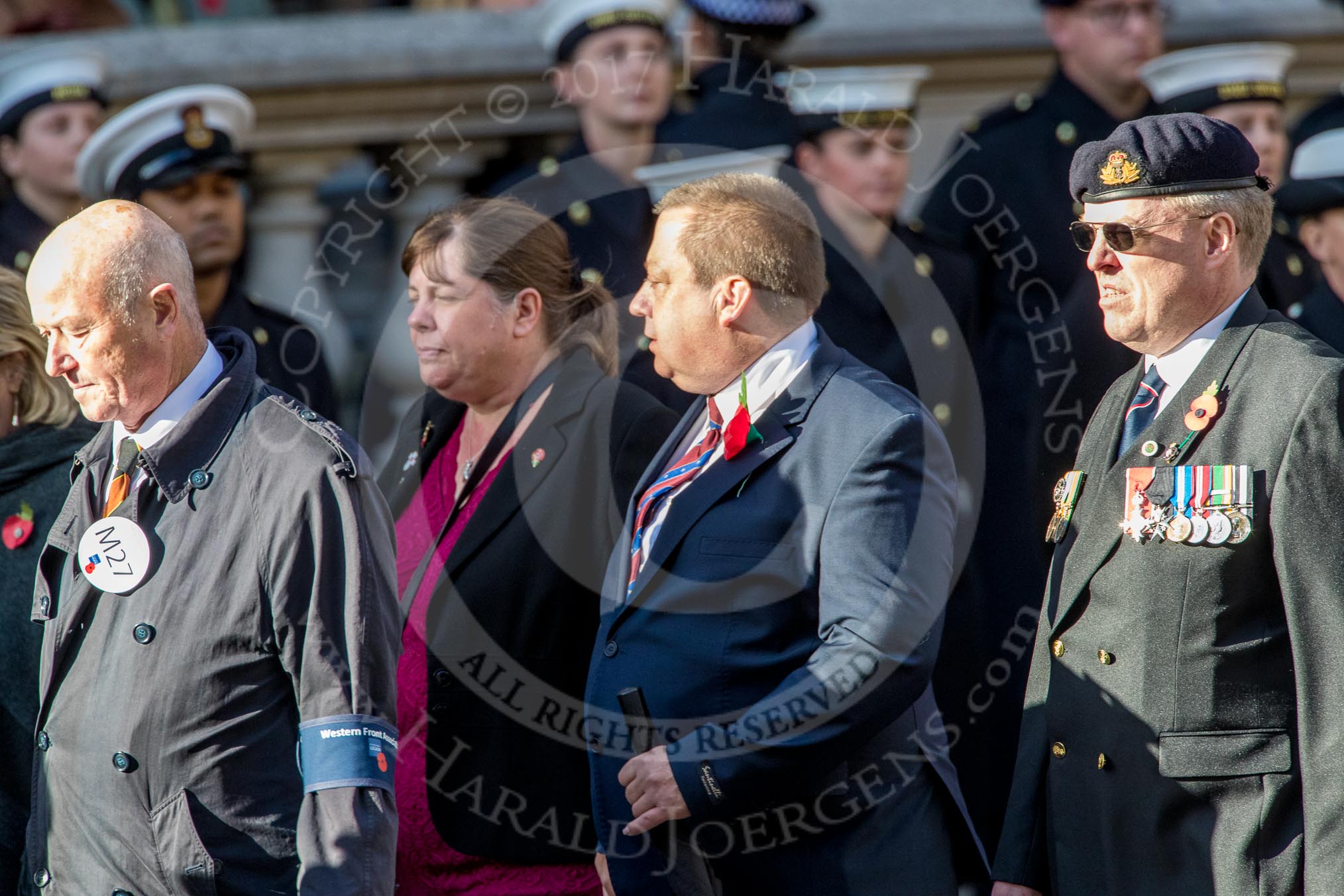 Western Front Association  (Group M27, 11 members) during the Royal British Legion March Past on Remembrance Sunday at the Cenotaph, Whitehall, Westminster, London, 11 November 2018, 12:28.