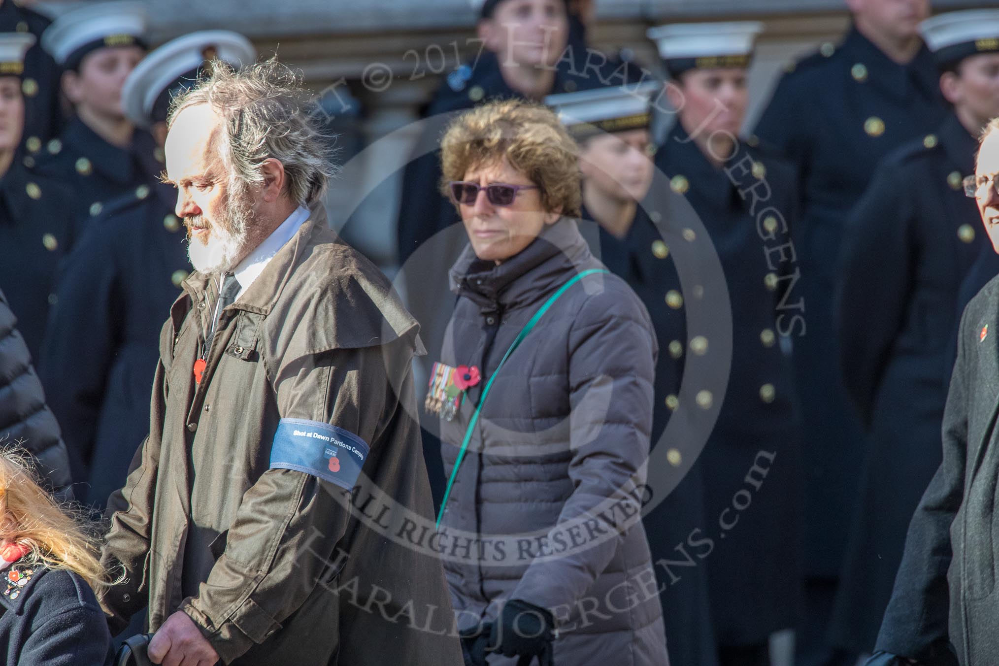 Shot at Dawn Pardons Campaign (Group M28, 24 members) during the Royal British Legion March Past on Remembrance Sunday at the Cenotaph, Whitehall, Westminster, London, 11 November 2018, 12:28.