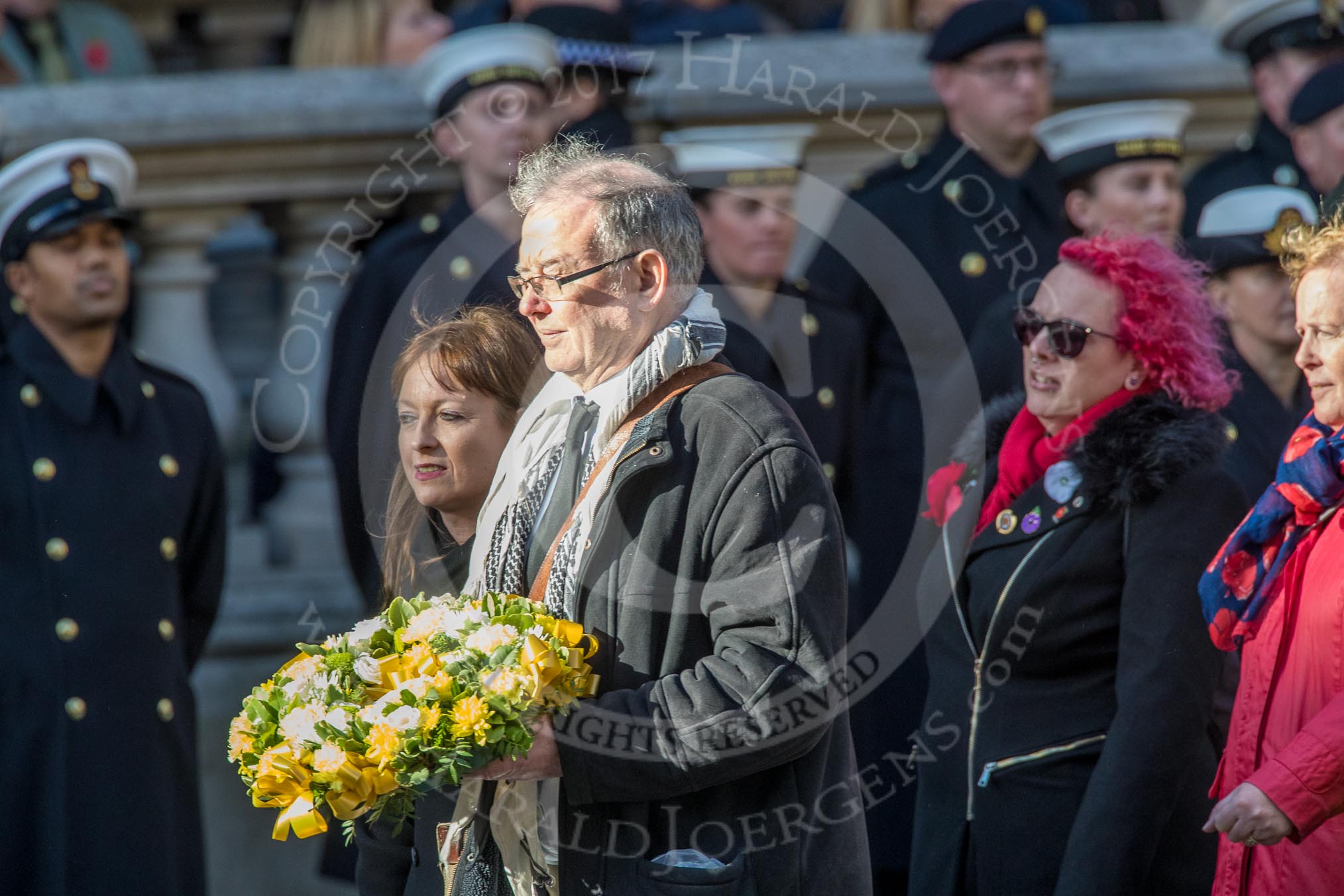 Shot at Dawn Pardons Campaign (Group M28, 24 members)  during the Royal British Legion March Past on Remembrance Sunday at the Cenotaph, Whitehall, Westminster, London, 11 November 2018, 12:28.