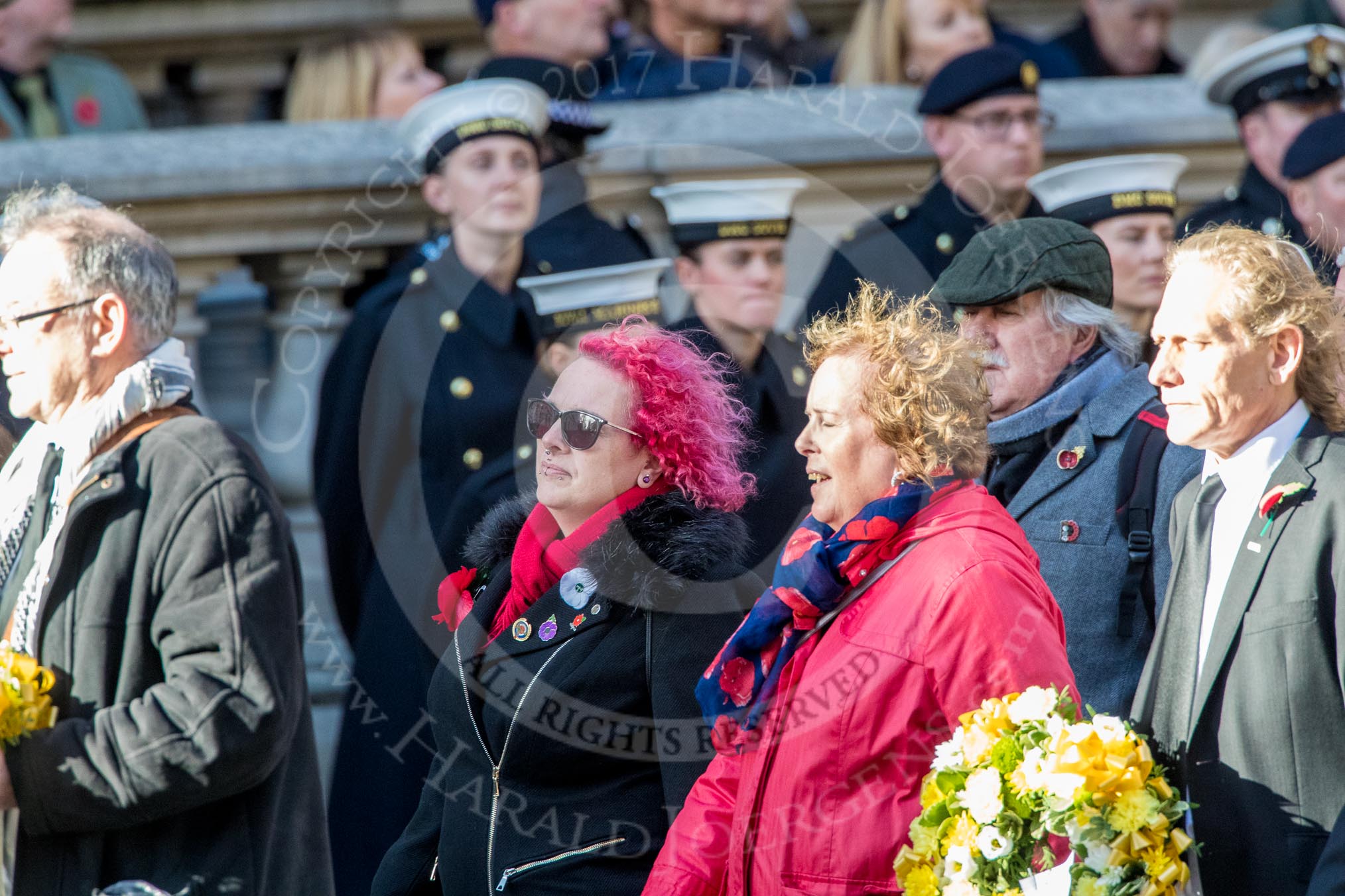 Shot at Dawn Pardons Campaign (Group M28, 24 members)  during the Royal British Legion March Past on Remembrance Sunday at the Cenotaph, Whitehall, Westminster, London, 11 November 2018, 12:28.